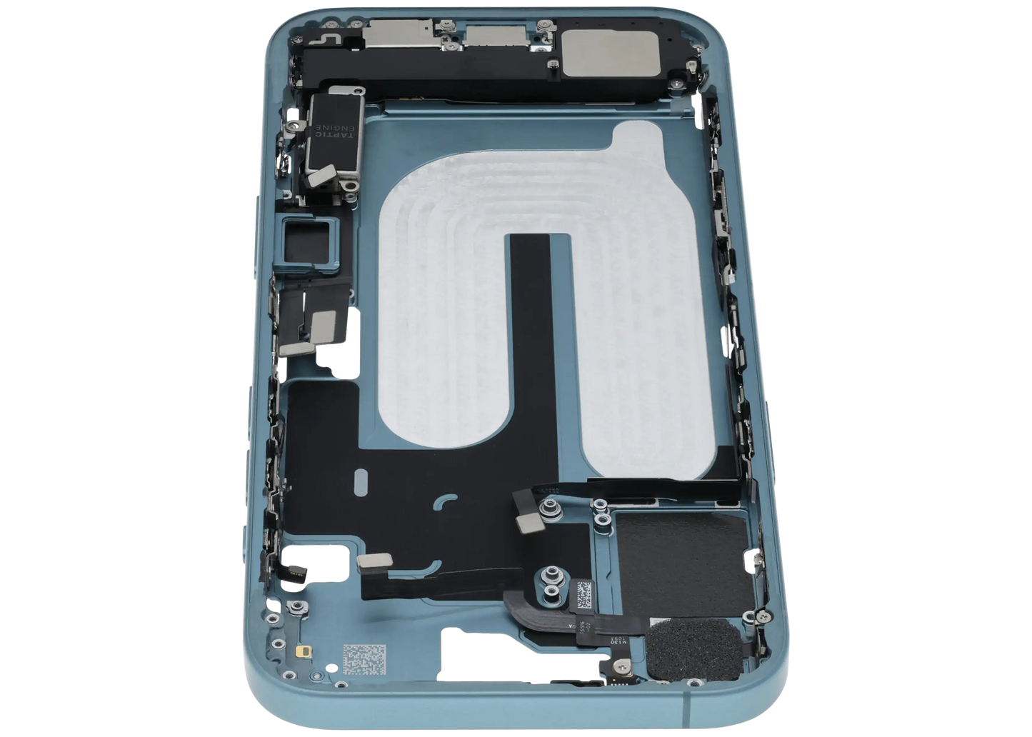 Mid-Frame Housing W/ Charging Port Flex & Small Parts For iPhone 16 Plus (EU / Global Version) (Used OEM Pull: Grade C) (Teal)
