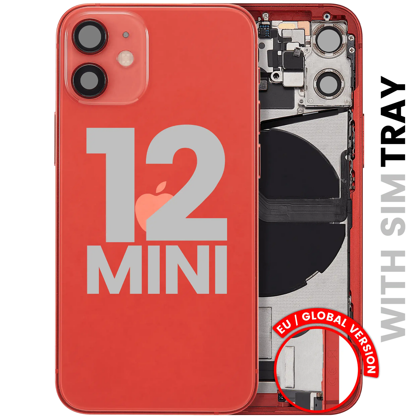 Back Housing W/ Charging Port Flex & Small Parts For iPhone 12 Mini (EU / Global Version) (Used OEM Pull: Grade C) (Red)