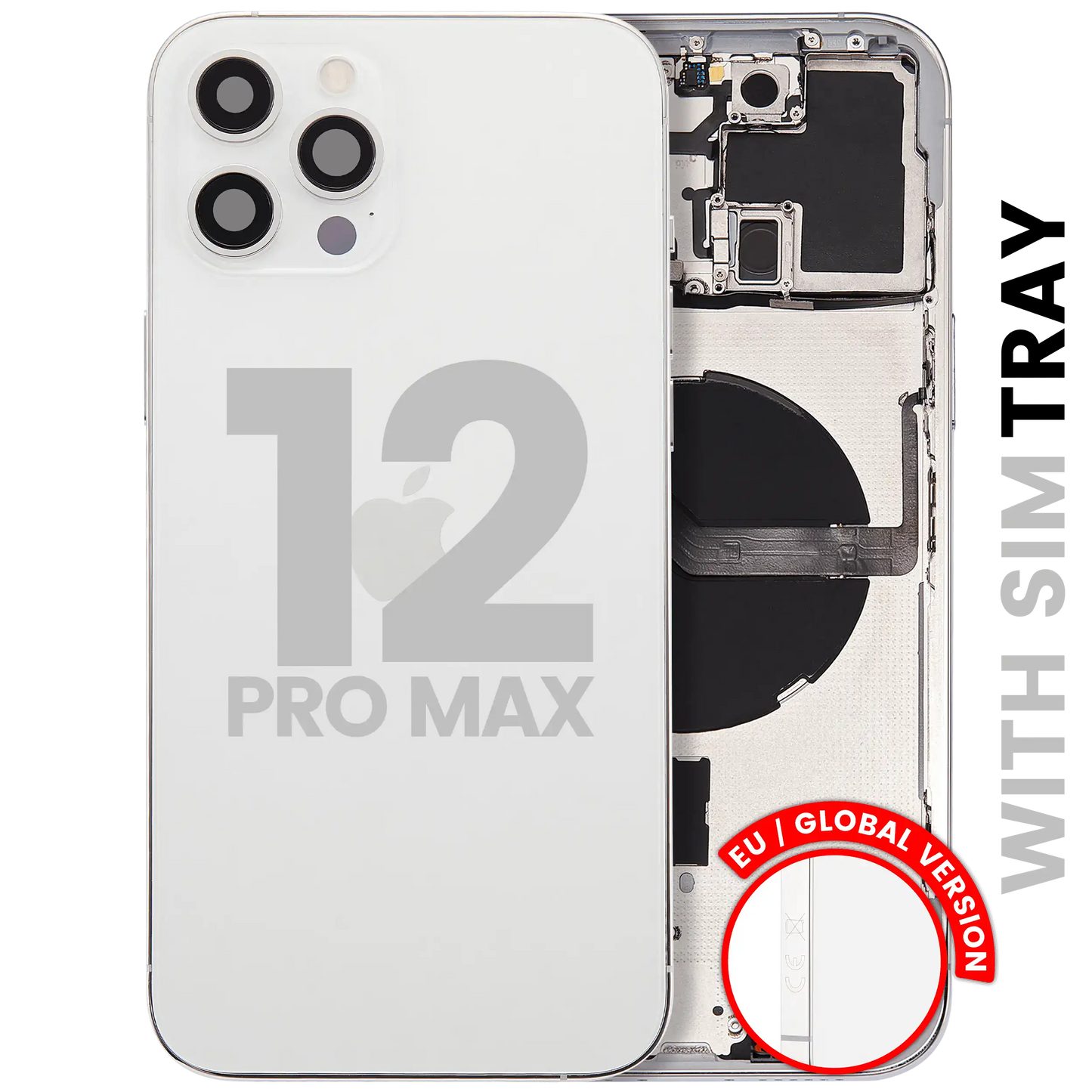 Back Housing W/ Small Parts For iPhone 12 Pro Max (EU / Global Version) (Used OEM Pull: Grade C) (Silver)