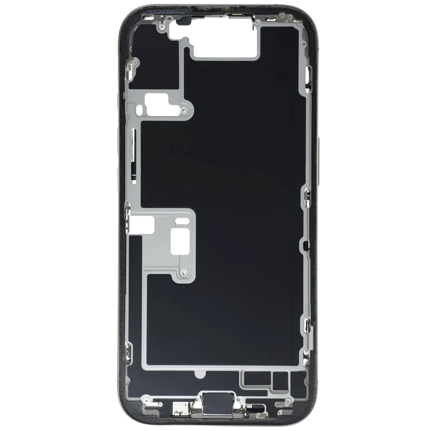 Mid-Frame Housing W/ Charging Port Flex & Small Parts For iPhone 16 Pro (EU / Global Version) (Used OEM Pull: Grade B) (Natural Titanium)