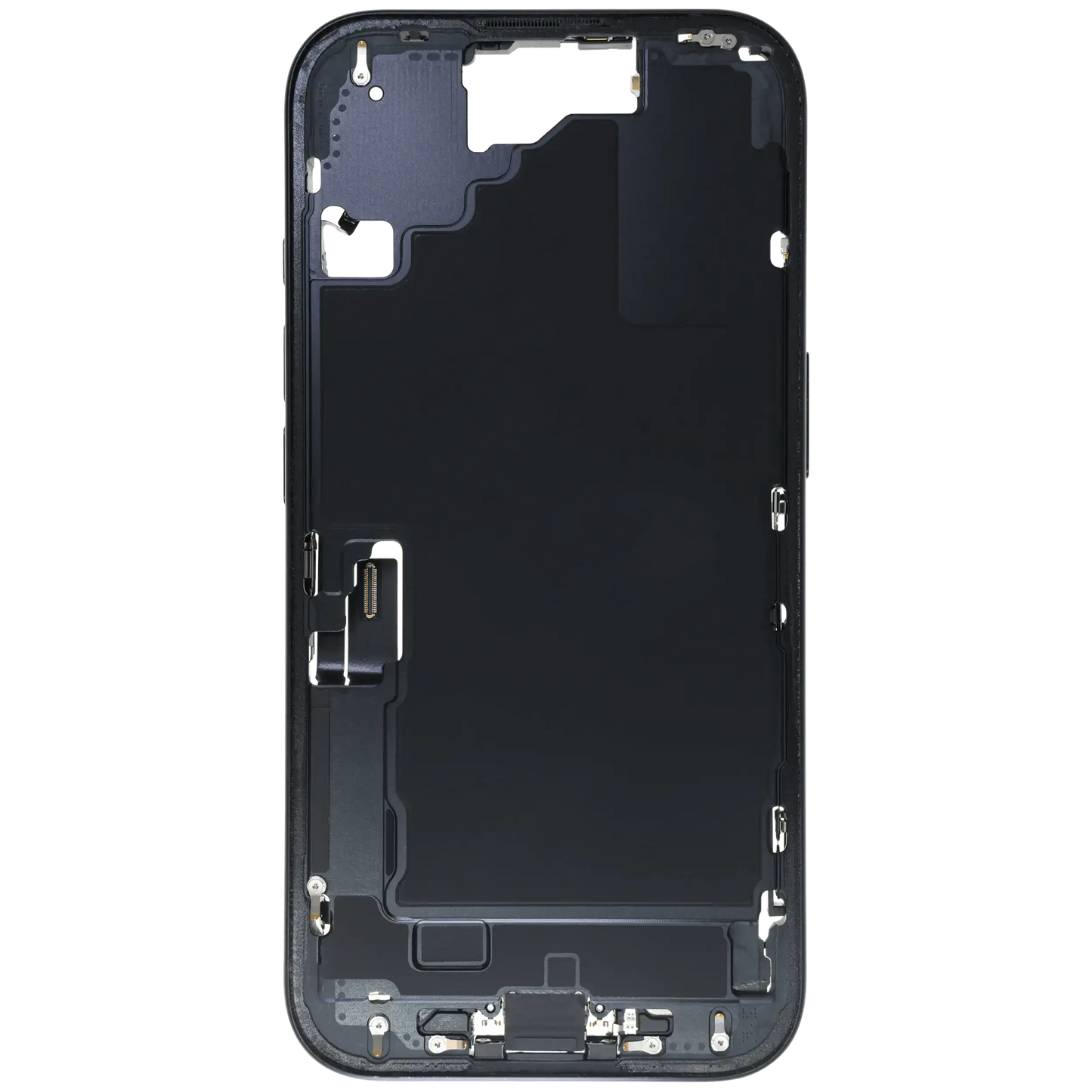 Mid-Frame Housing W/ Charging Port Flex & Small Parts For iPhone 16 (EU / Global Version) (Used OEM Pull: Grade A) (Black)