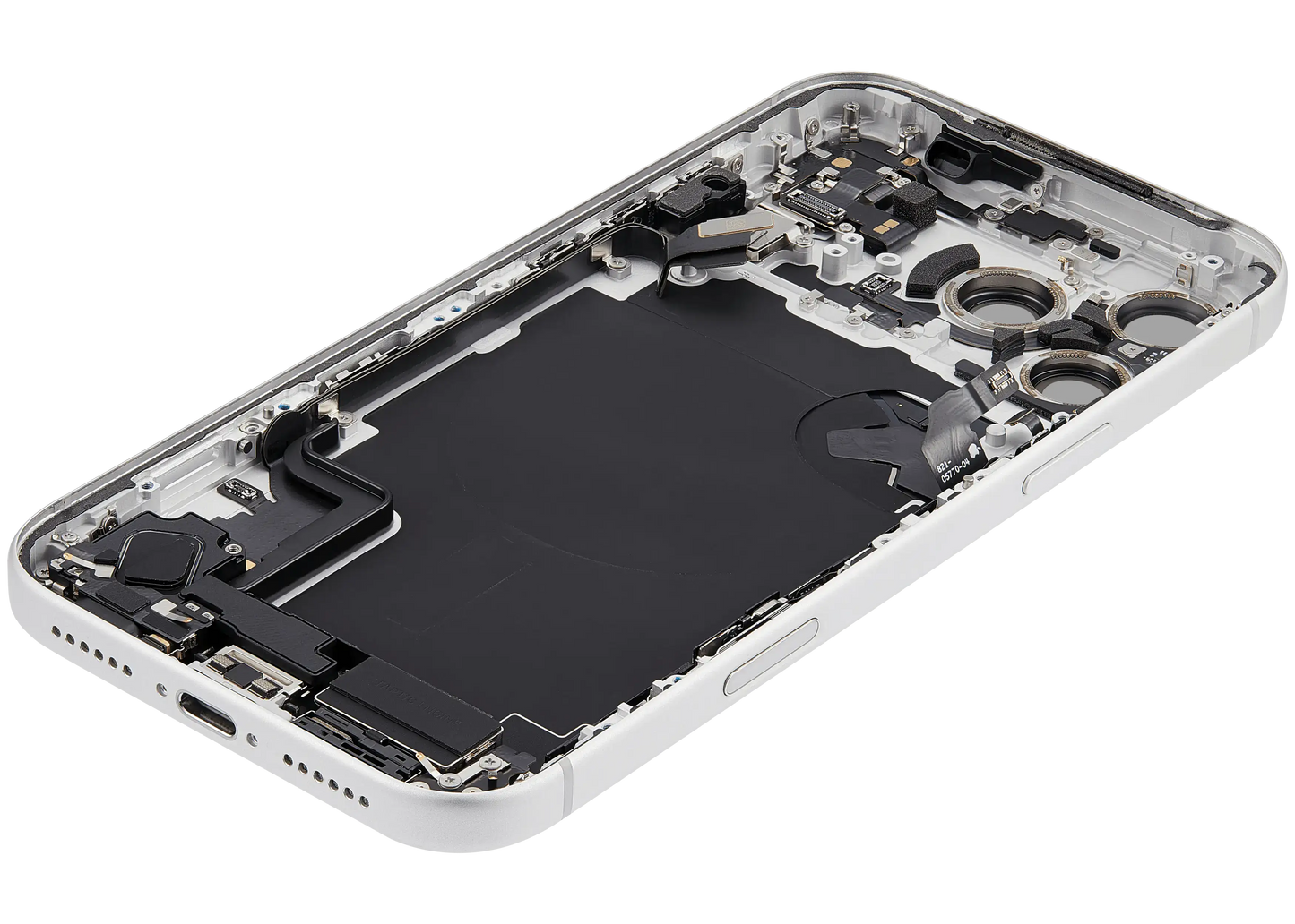Back Housing W/ Charging Port Flex & Small Parts Compatible For iPhone 17 Pro Max (EU / Global Version) (Used OEM Pull: Grade A) (Silver)