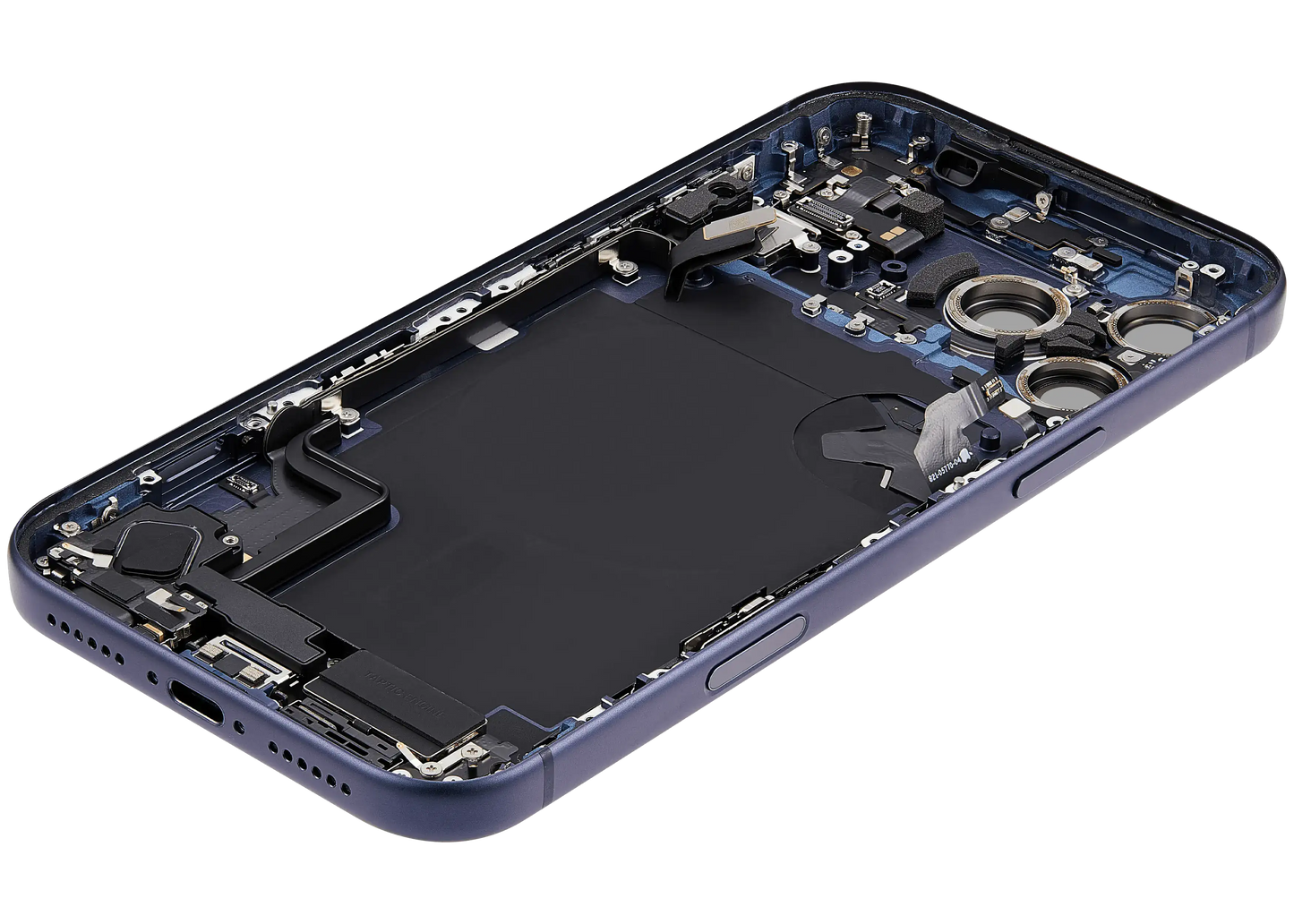Back Housing W/ Charging Port Flex & Small Parts Compatible For iPhone 17 Pro Max (EU / Global Version) (Used OEM Pull: Grade A) (Deep Blue)