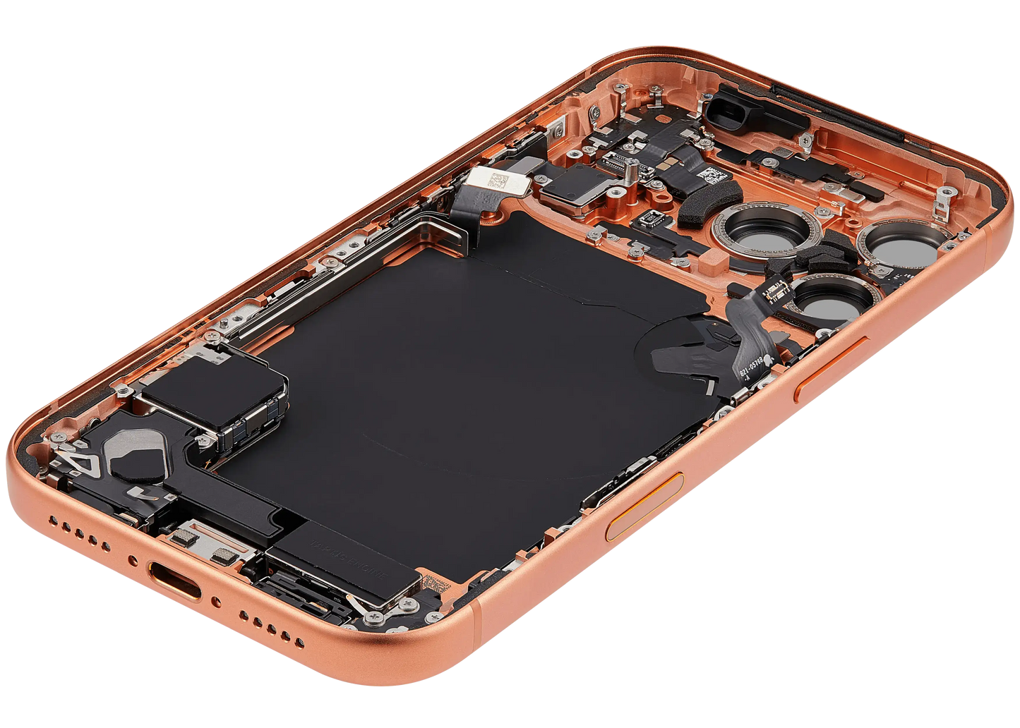 Back Housing W/ Charging Port Flex & Small Parts Compatible For iPhone 17 Pro (EU / Global Version) (Used OEM Pull: Grade A) (Cosmic Orange)