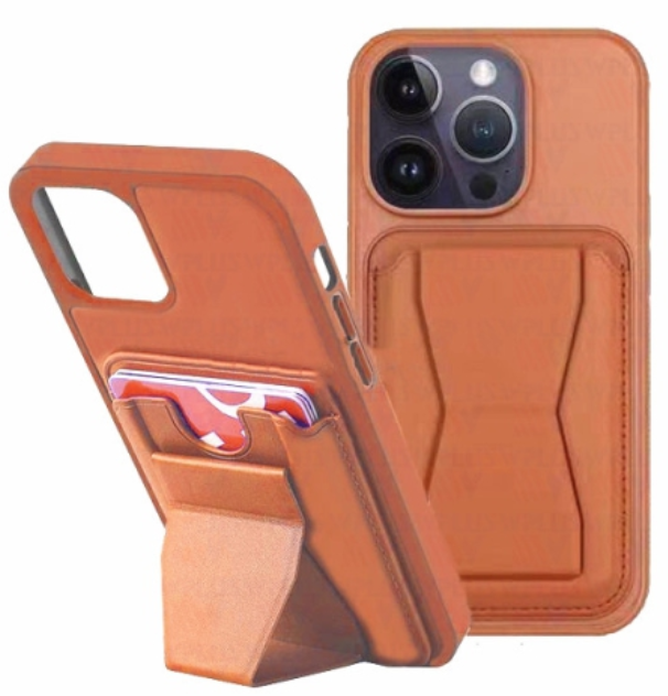 Rear Card Flap Side Case For Apple iPhone 15 Brown