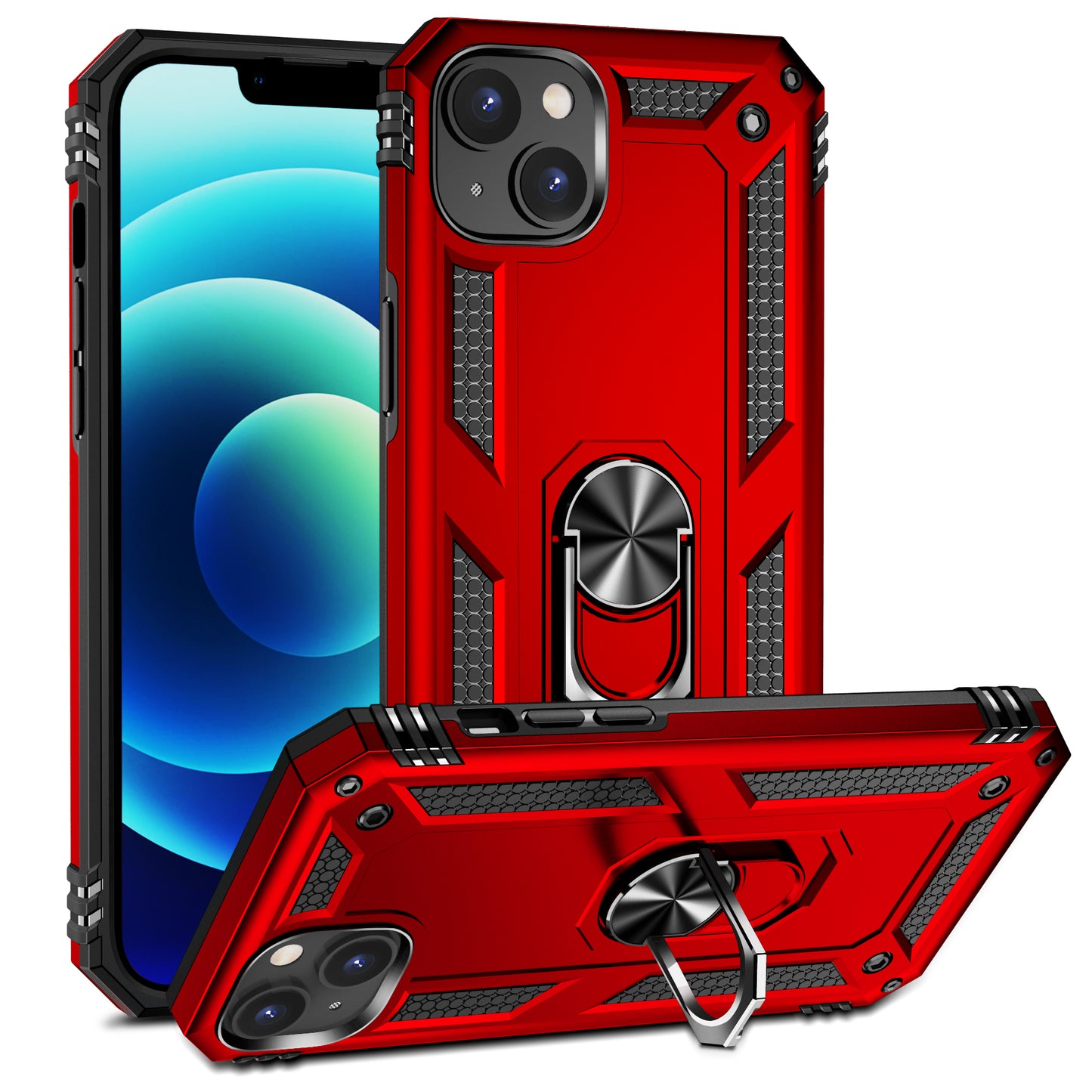 Hybrid Ring Case for iPhone 15 Plus Red