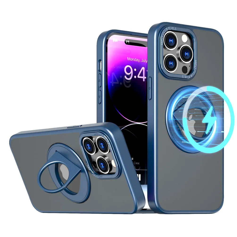Magsafe Clear Trim Case With Ring Stand for Apple iPhone 15 Midnight Blue