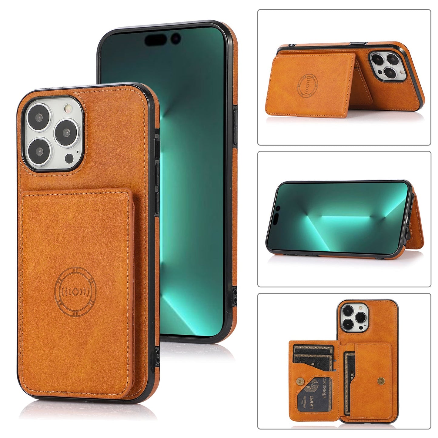 Rear Card Flip Side Case Brown for iPhone 13