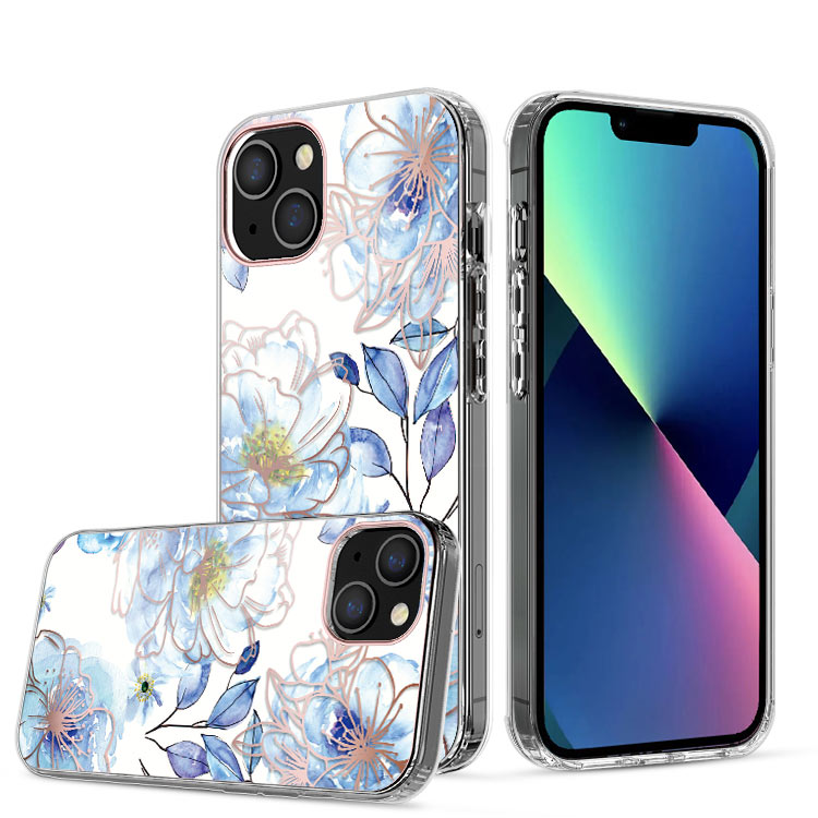 Clear Graphic Case (Blue Flower) for iPhone 13 iPhone 14