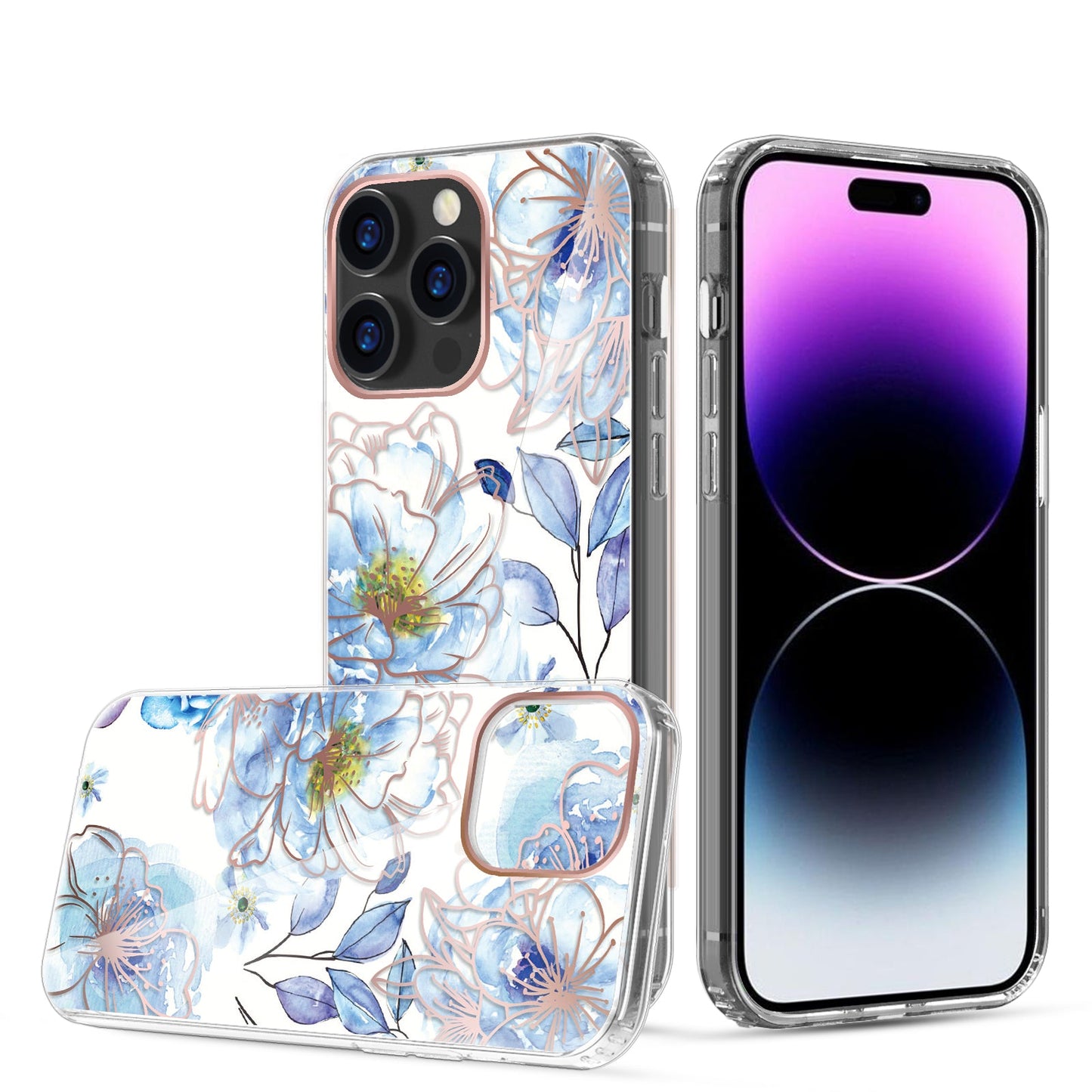 Clear Graphic Case (Blue Flower) for iPhone 14 PRO MAX