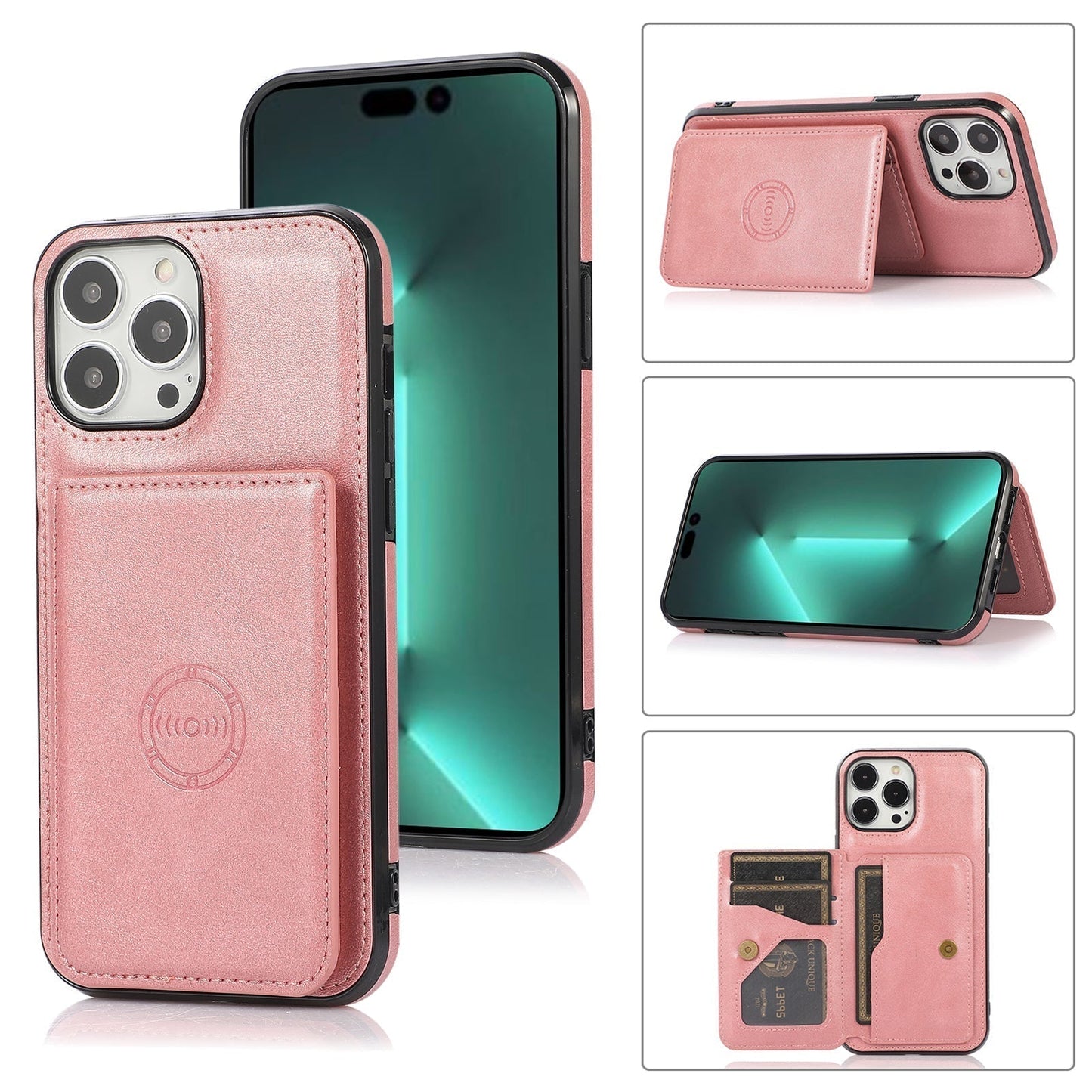 Rear Card Flip Side Rose Gold Case for iPhone 14