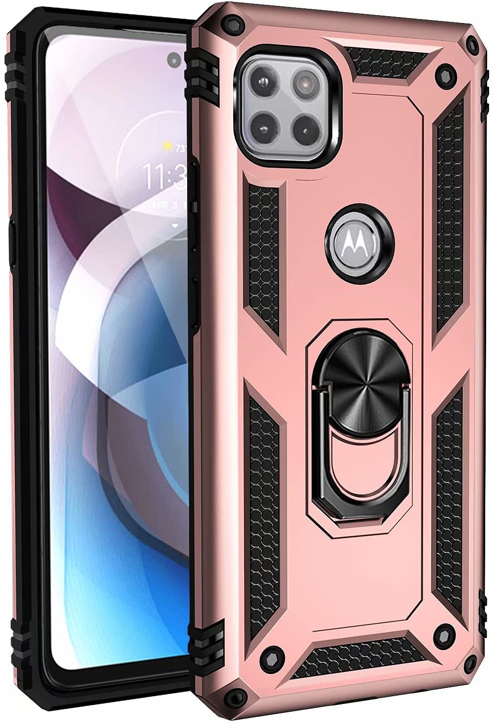 Rose Gold Hybrid Ring Case for Motorola ONE ACE 5G