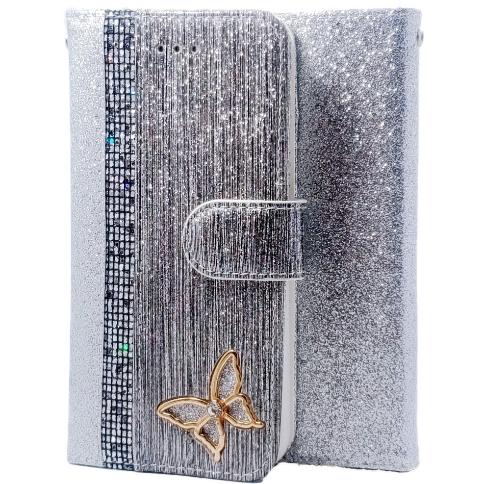 Wallet Glitter Butterfly Silver For iPhone XS MAX