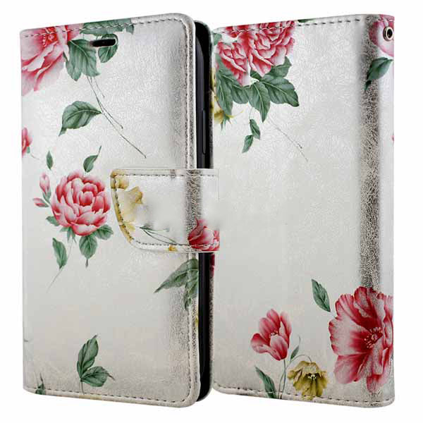 Wallet Leather White Puff Rose for Samsung 13 MINI