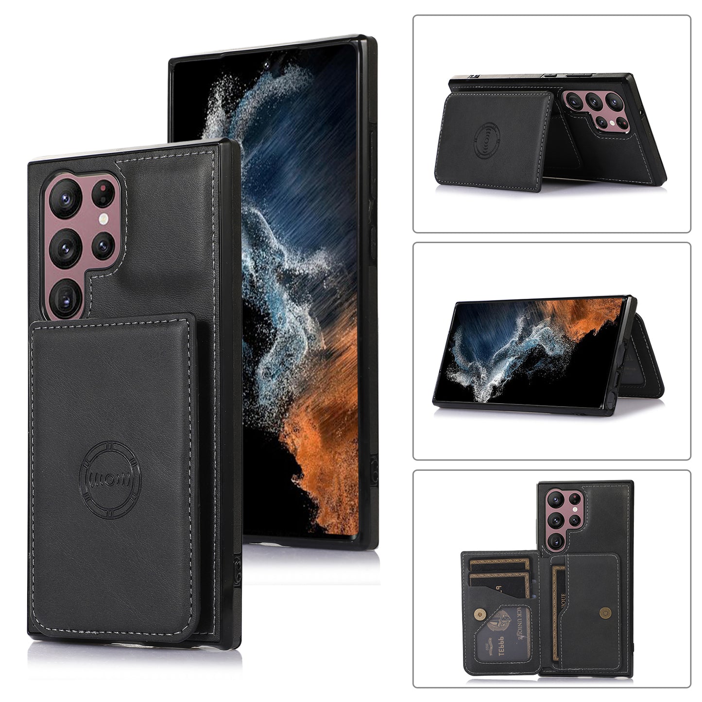 Rear Card Flip Side Case Black for Samsung S23 ULTRA