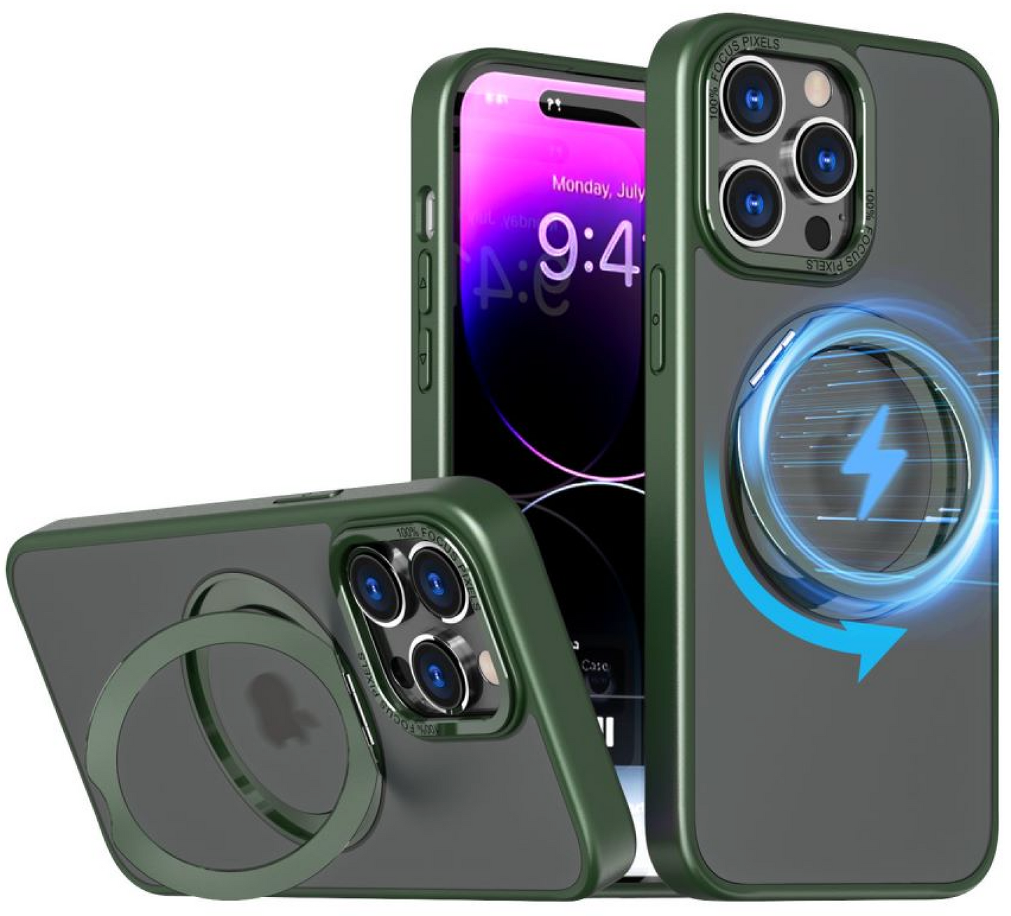 Green Back With Ring Magsafe Case Black iPhone 14 PRO