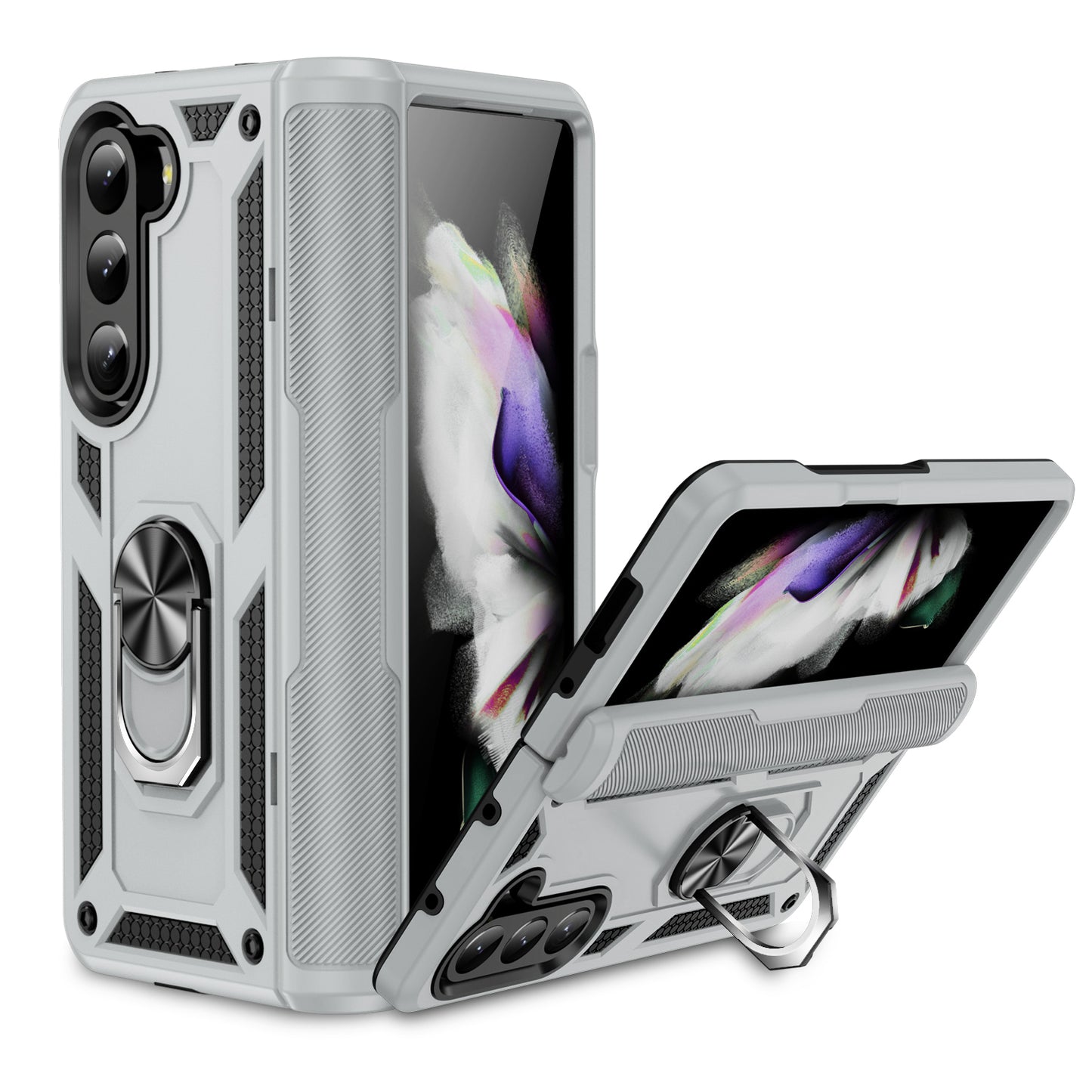 Silver Hybrid Ring Case for Samsung Z5 FOLD