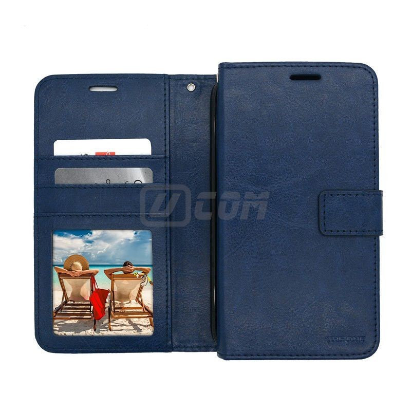 iPhone 14 Plus'' Photo ID 3 Card Slots Plain Wallet Navy Blue