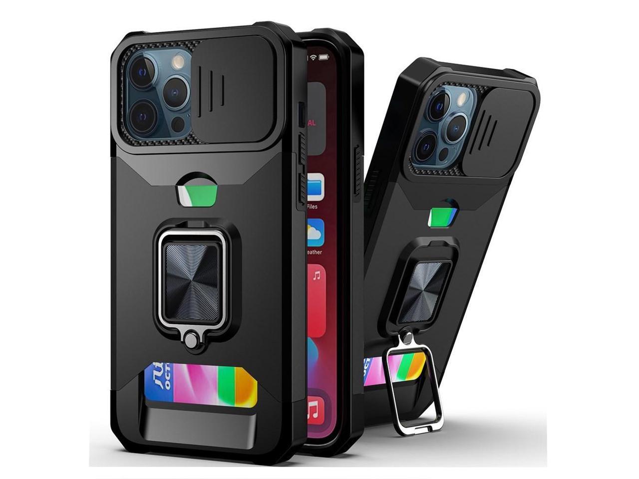 Hybrid Ring Case With Camera Slide and Card Slots For iPhone 15 Black