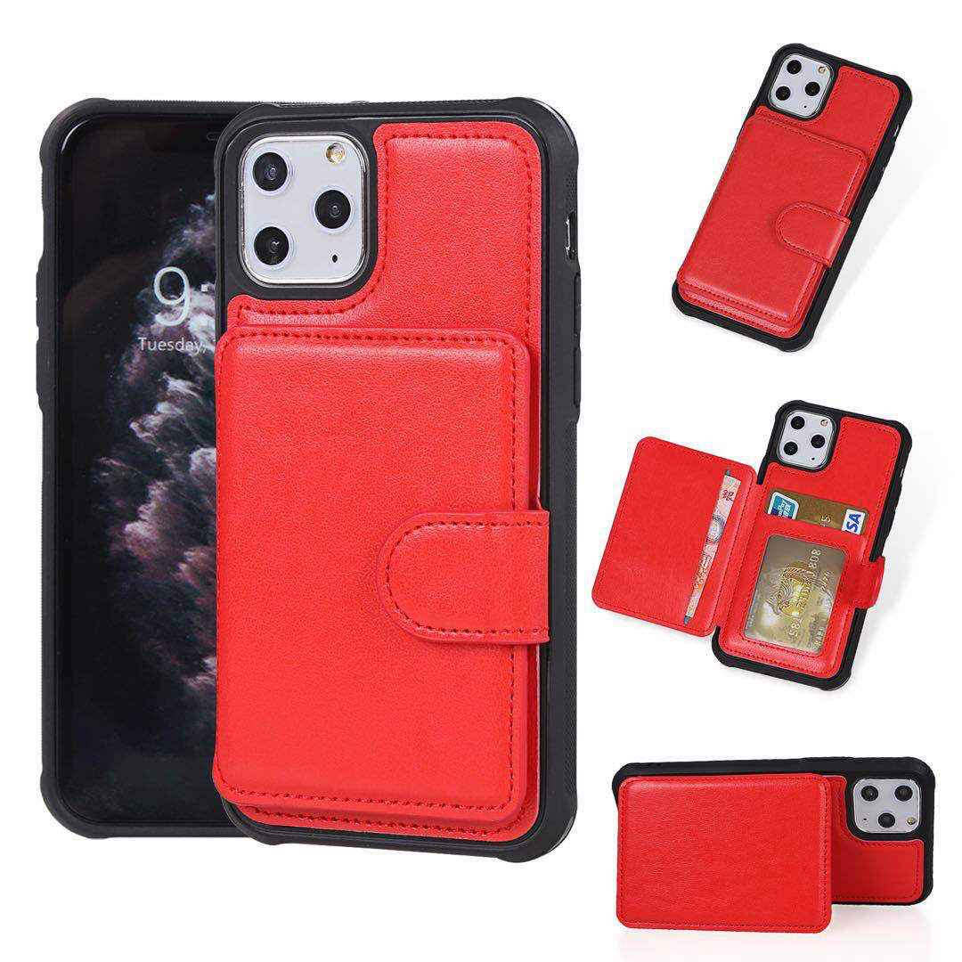 Leather Reverse Card Insert Case (Red) for Apple iPhone