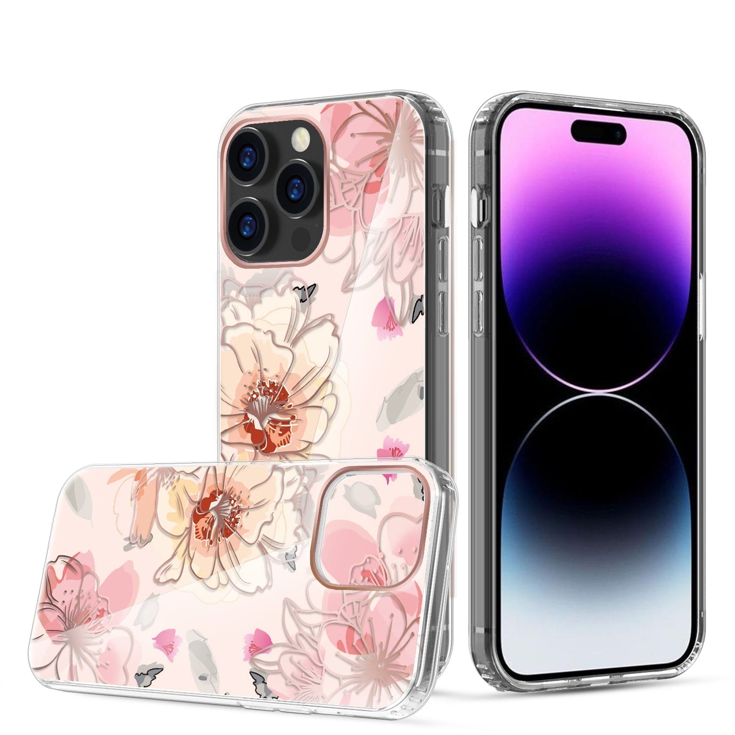 Clear Graphic Case (Pink Flower) for iPhone 14 PRO