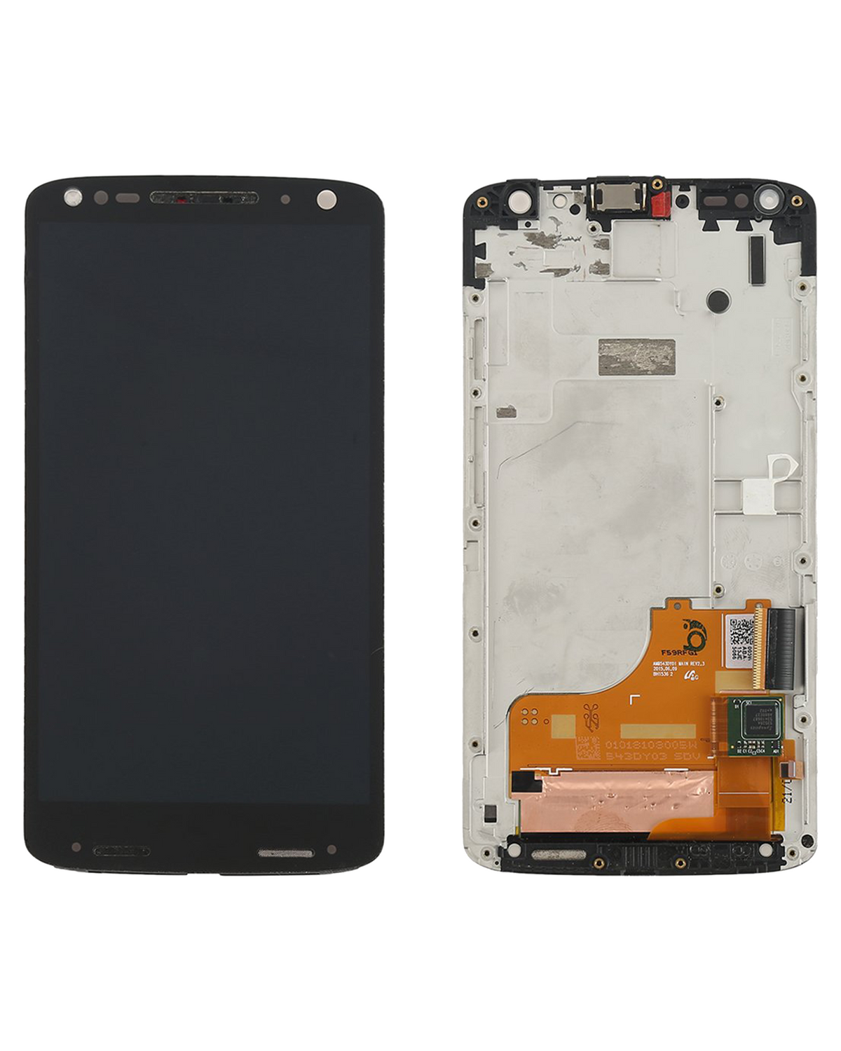 LCD Assembly With Frame for Motorola Droid Turbo 2 (XT1585 / 2015) Genuine OEM Black - replacement part side detail, SKU 107082061934, image 6