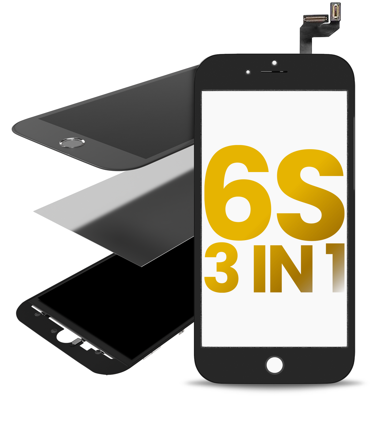 3 in 1 (Front Glass + Frame + OCA Pre-Installed) For iPhone 6S (2 Pack) (Black)