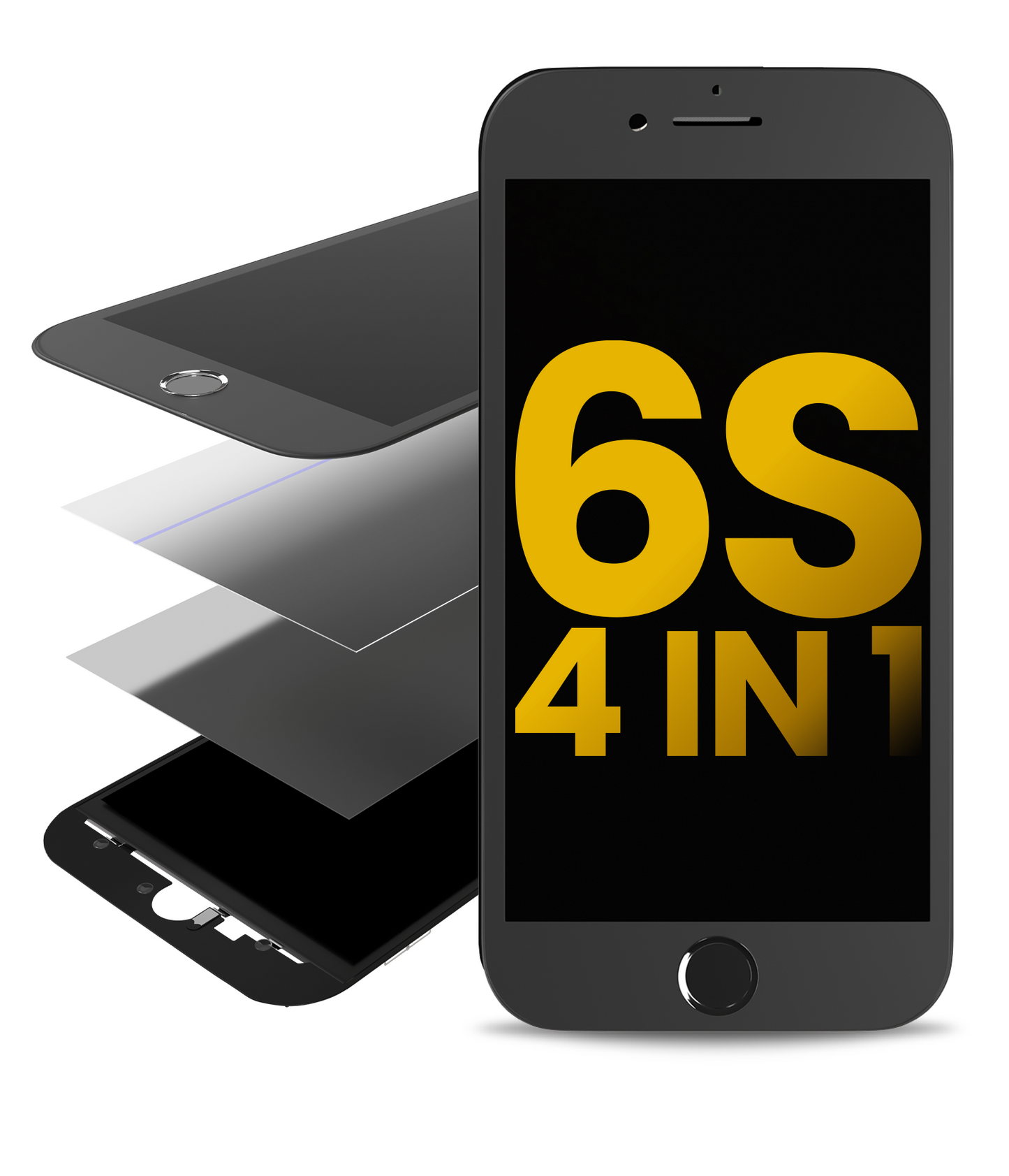4 in 1 (Front Glass + Frame + Polarizer + OCA Pre-Installed) For iPhone 6S (2 Pack) (Black)