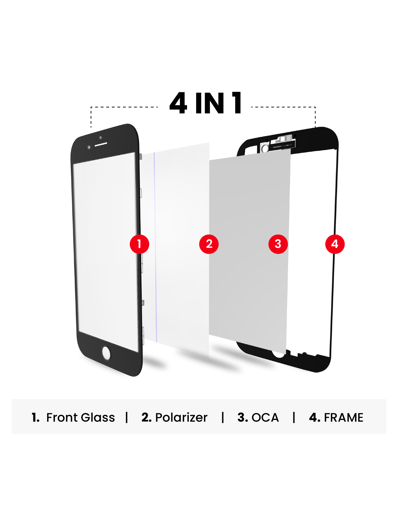 4 in 1 (Front Glass + Frame + Polarizer + OCA Pre-Installed) For iPhone 6S (2 Pack) (Black)