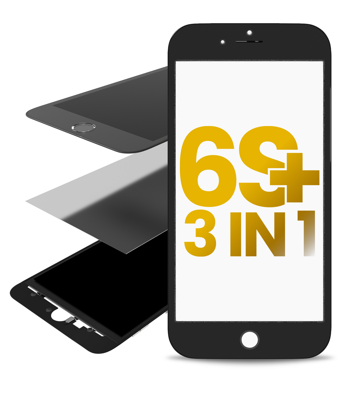 3 in 1 (Front Glass + Frame + OCA Pre-Installed) For iPhone 6S Plus (2 Pack) (Black)
