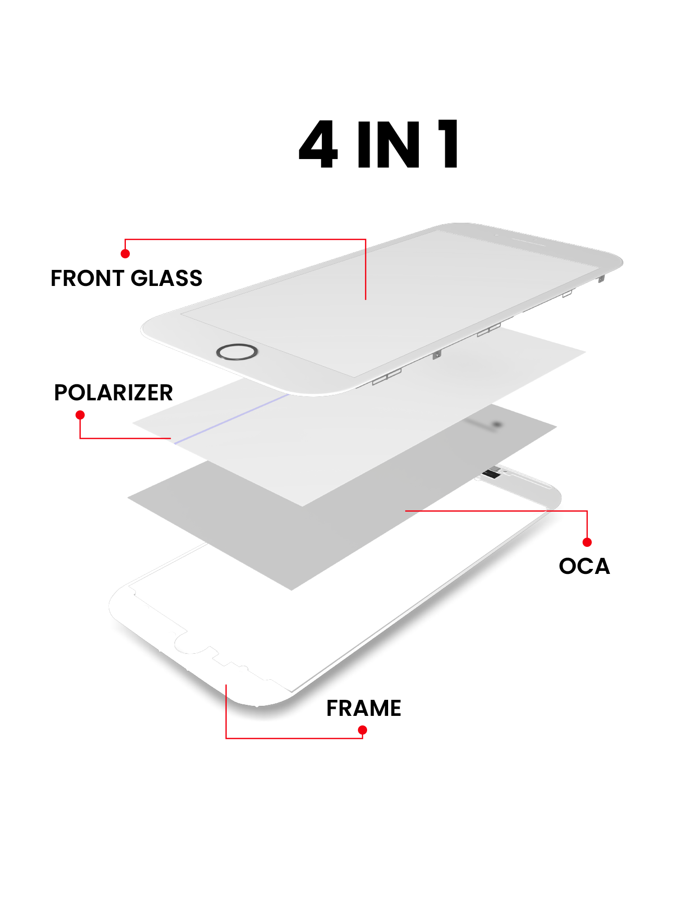 4 in 1 (Front Glass + Frame + Polarizer + OCA Pre-Installed) For iPhone 6S Plus (2 Pack) (White)