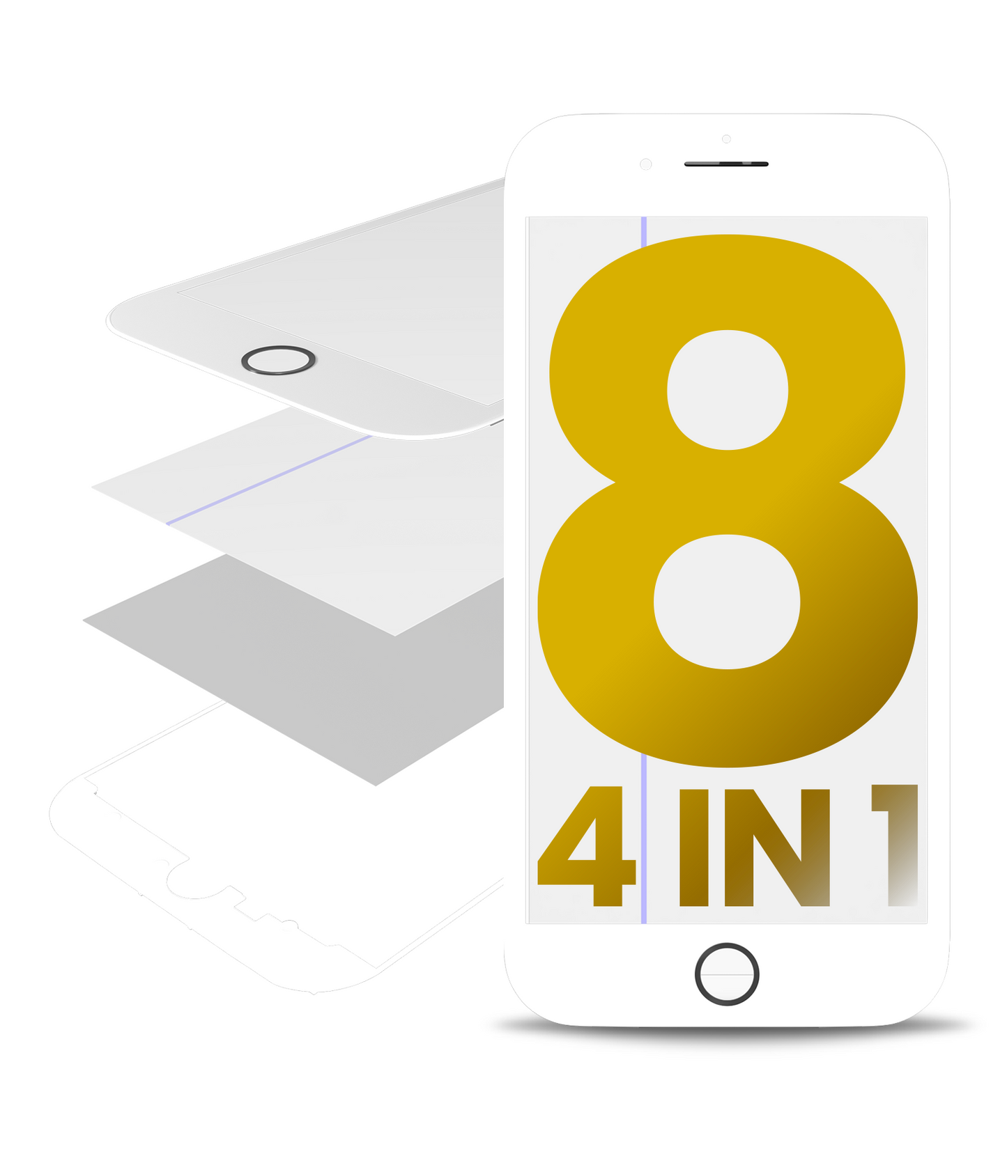 4 in 1 (Front Glass + Frame + Polarizer + OCA Pre-Installed) For iPhone 8 (2 Pack) (White)