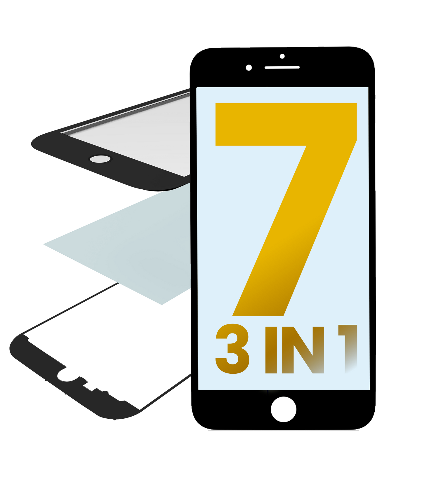 Glass With Frame & OCA Pre-Installed For iPhone 7 (Black) (Premium / 3 in 1) (2 Pack)