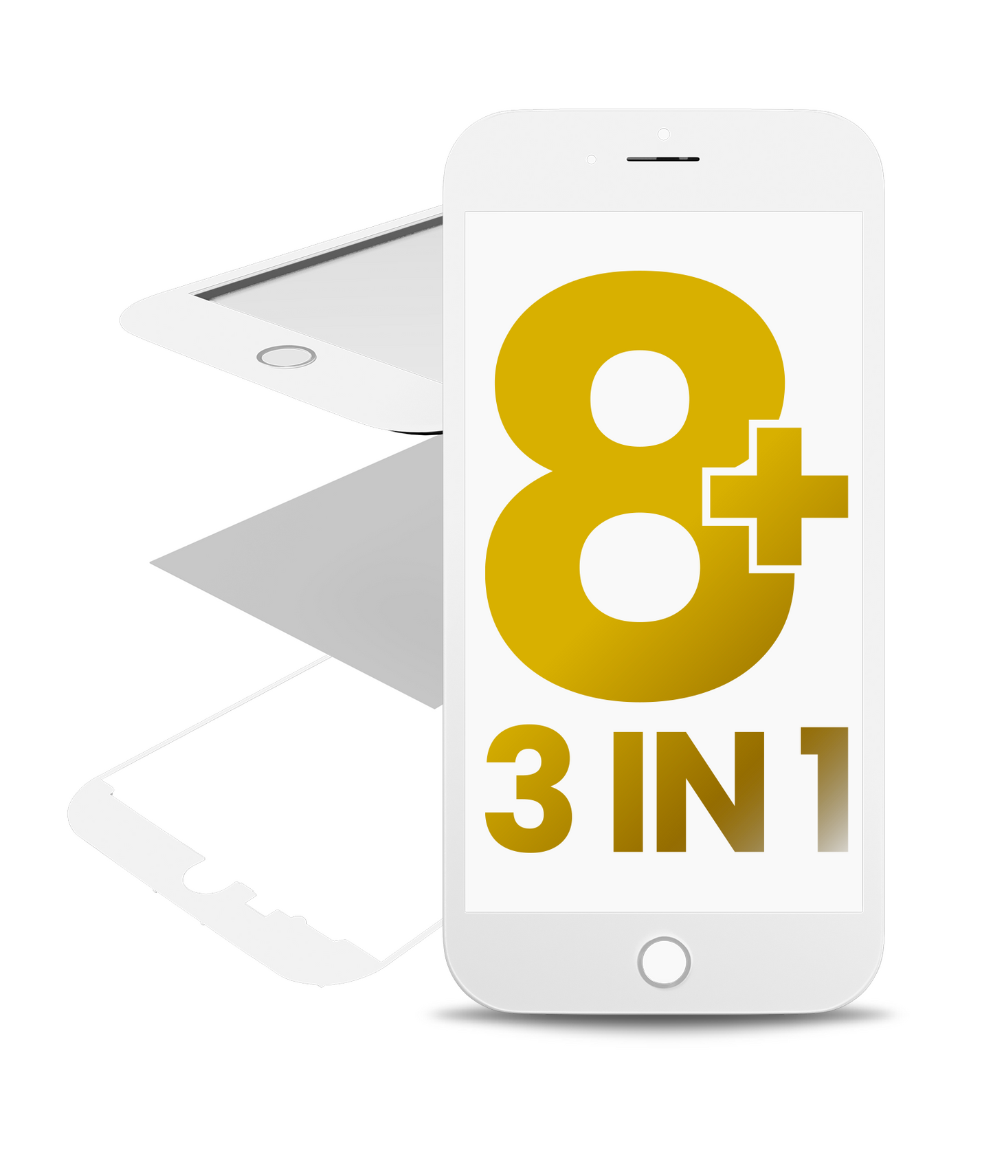 Glass With Frame & OCA Pre-Installed For iPhone 8 Plus (White) (Premium / 3 in 1) (2 Pack)