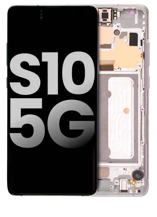 OLED Assembly With Frame For Samsung Galaxy S10 5G (Used OEM Pull: Grade A) (Crown Silver)