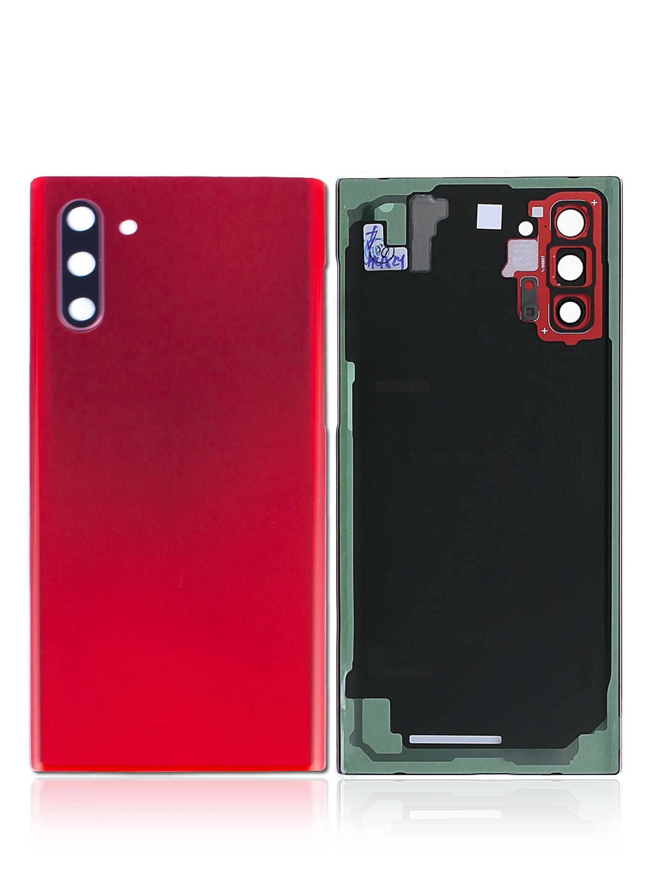 Back Cover Glass With Camera Lens For Samsung Galaxy Note 10 (No Logo) (Aftermarket Plus) (Aura Red)