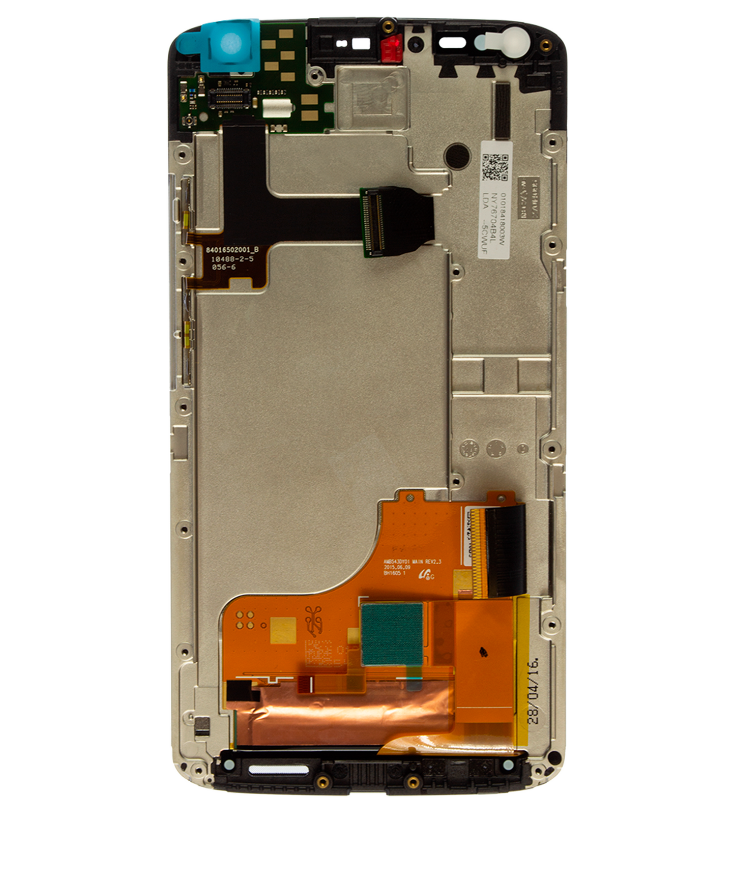 LCD Assembly With Frame for Motorola Droid Turbo 2 (XT1585 / 2015) Refurbished White - phone replacement part close-up, SKU 107082030504, image 3