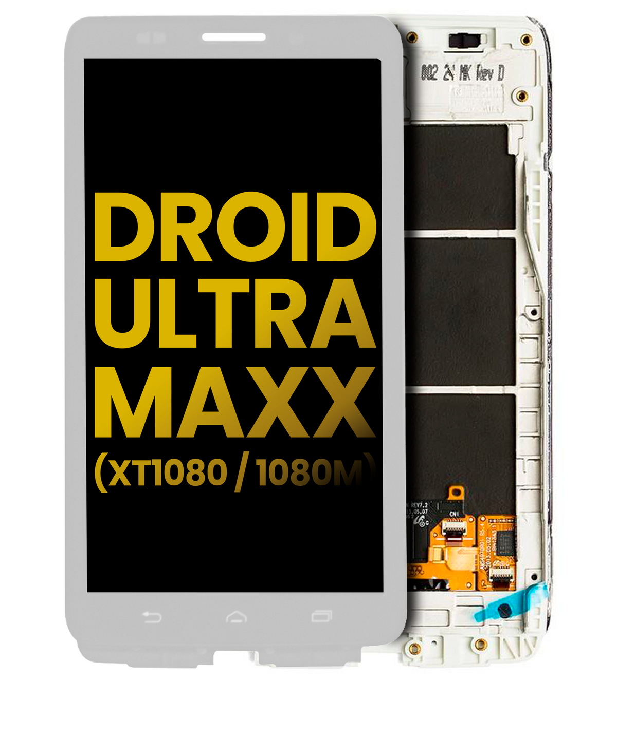 LCD Assembly With Frame for Motorola Droid Maxx (XT1080 / 2013) Refurbished White - replacement component front view, SKU 107082030604, image 1