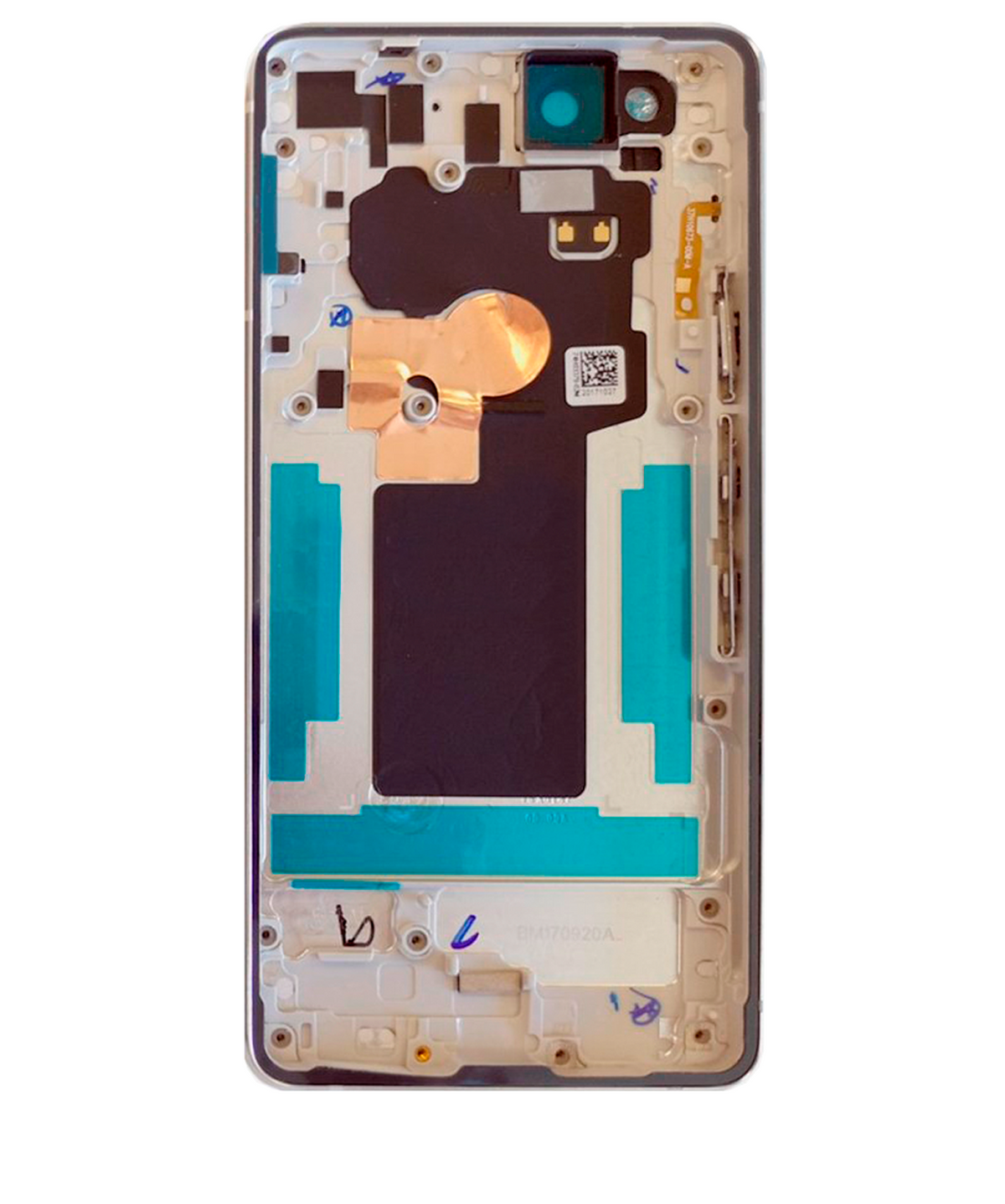 Back Housing W/ Small Components Pre-Installed For Google Pixel 2 (Used OEM Pull: Grade A) (Blue) - phone repair part close-up