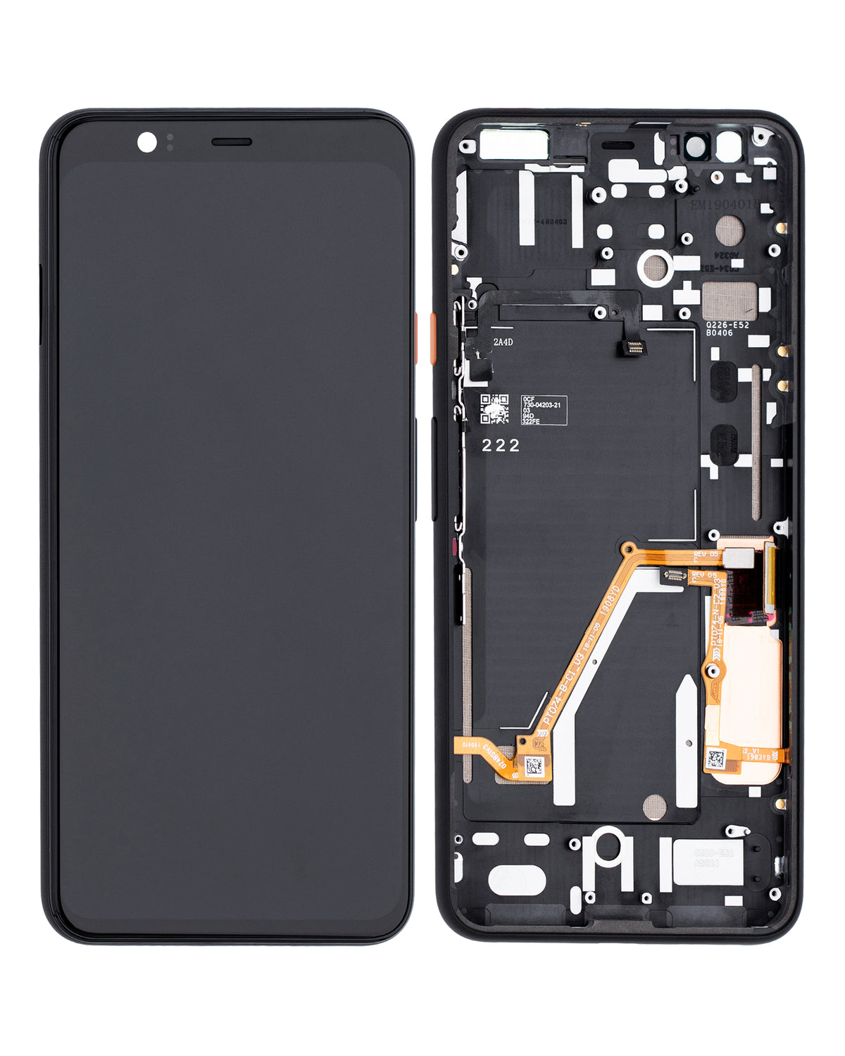 OLED Assembly With Frame For Google Pixel 4 XL (Refurbished) (Oh So Orange Power Button) - repair component detailed angle