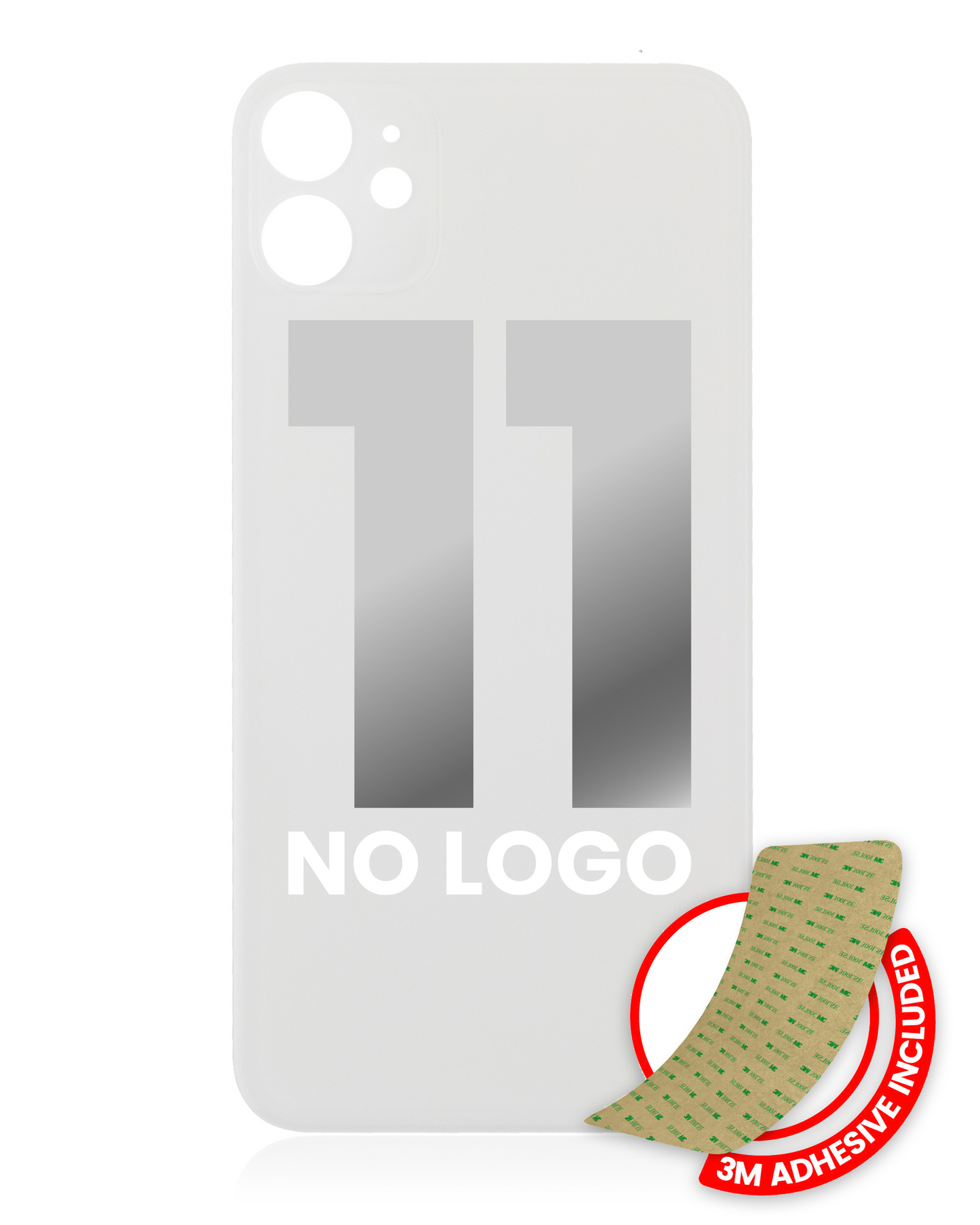 Back Glass With 3M Adhesive For iPhone 11 (No Logo / Large Camera Hole) (White)