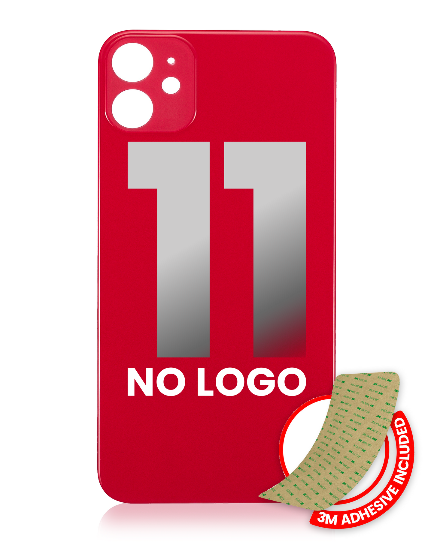 Back Glass With 3M Adhesive For iPhone 11 (No Logo / Large Camera Hole) (Red)