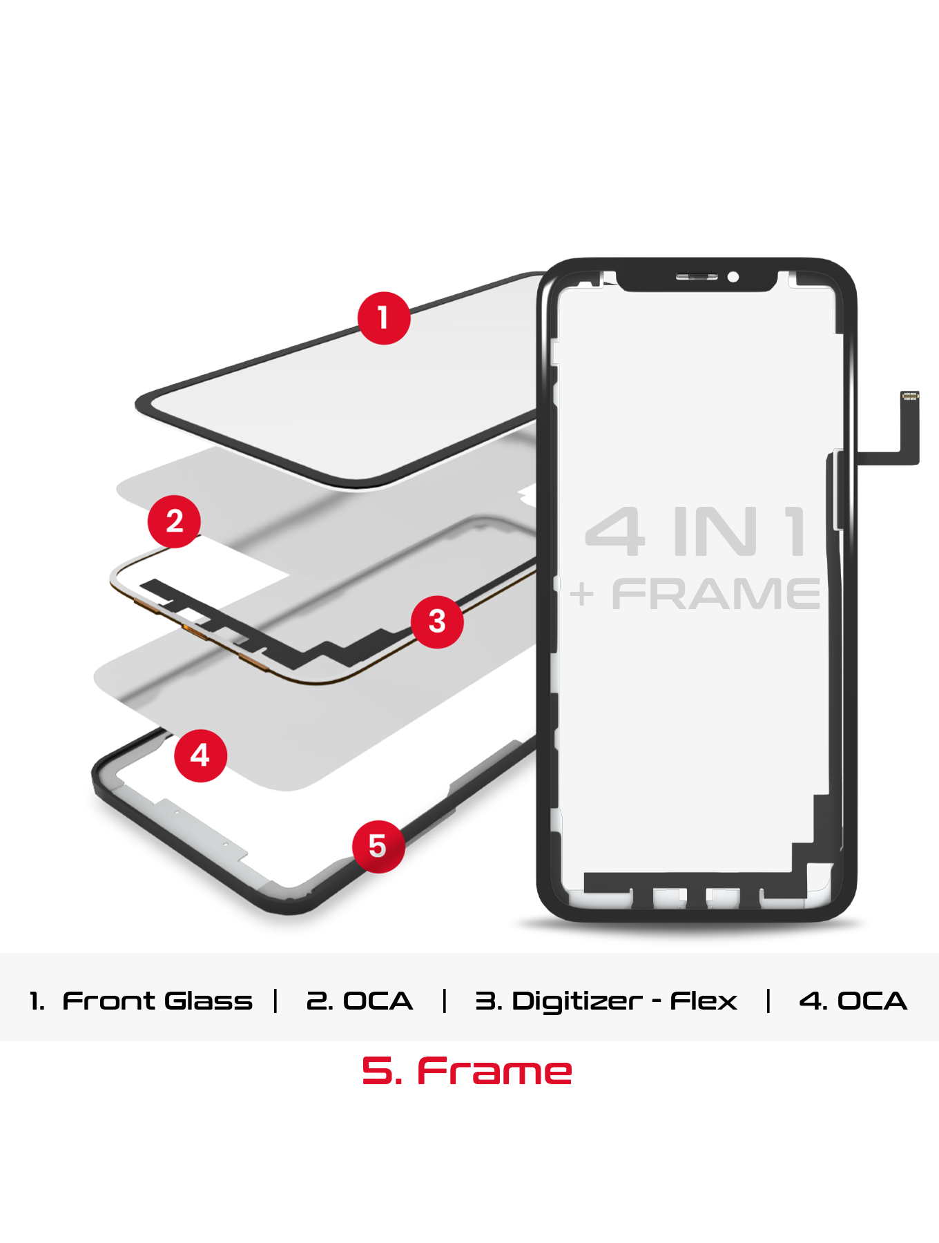 4 in 1 Long Flex (Digitizer Touch With Glass + OCA + Frame Pre-installed) For iPhone 11 Pro (OCA Master)