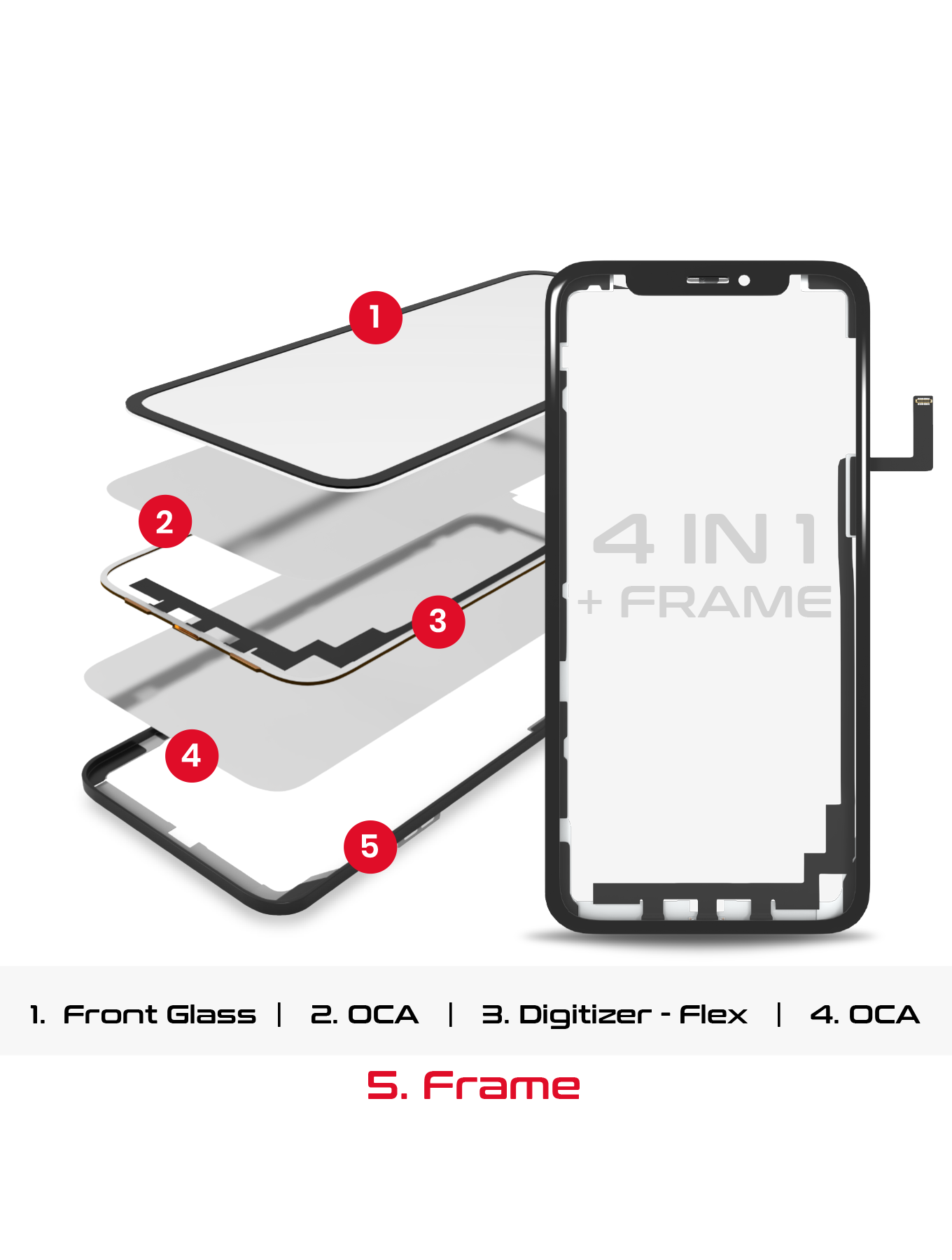 4 in 1 Long Flex (Digitizer Touch With Glass + OCA + Frame Pre-installed) For iPhone 11 Pro Max (OCA Master)