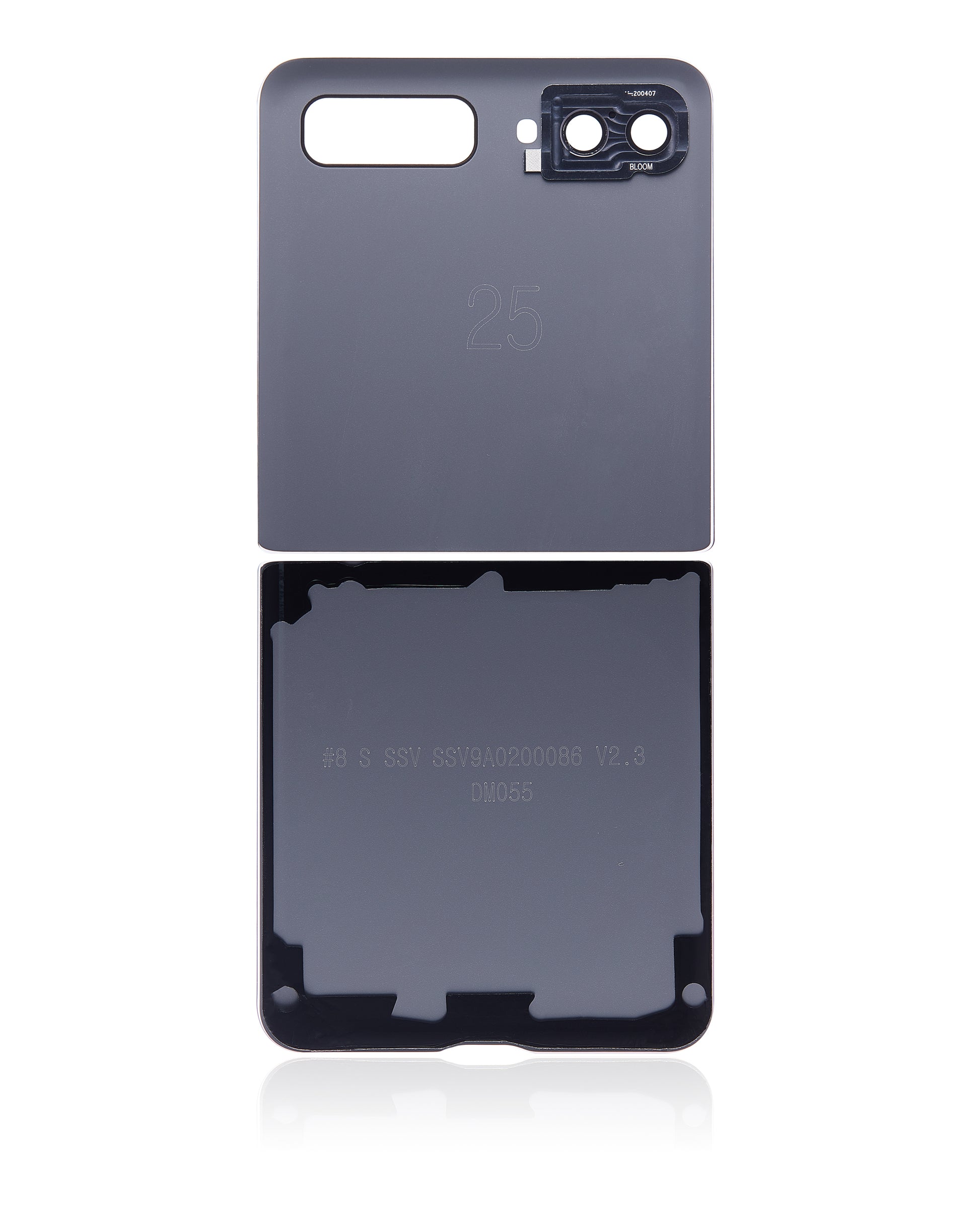 Top & Bottom Back Cover Glass With Camera Lens For Samsung Galaxy Z Flip 4G (F700) / Z Flip 5G (F707) (Aftermarket Plus) (Mirror Black) - Back View