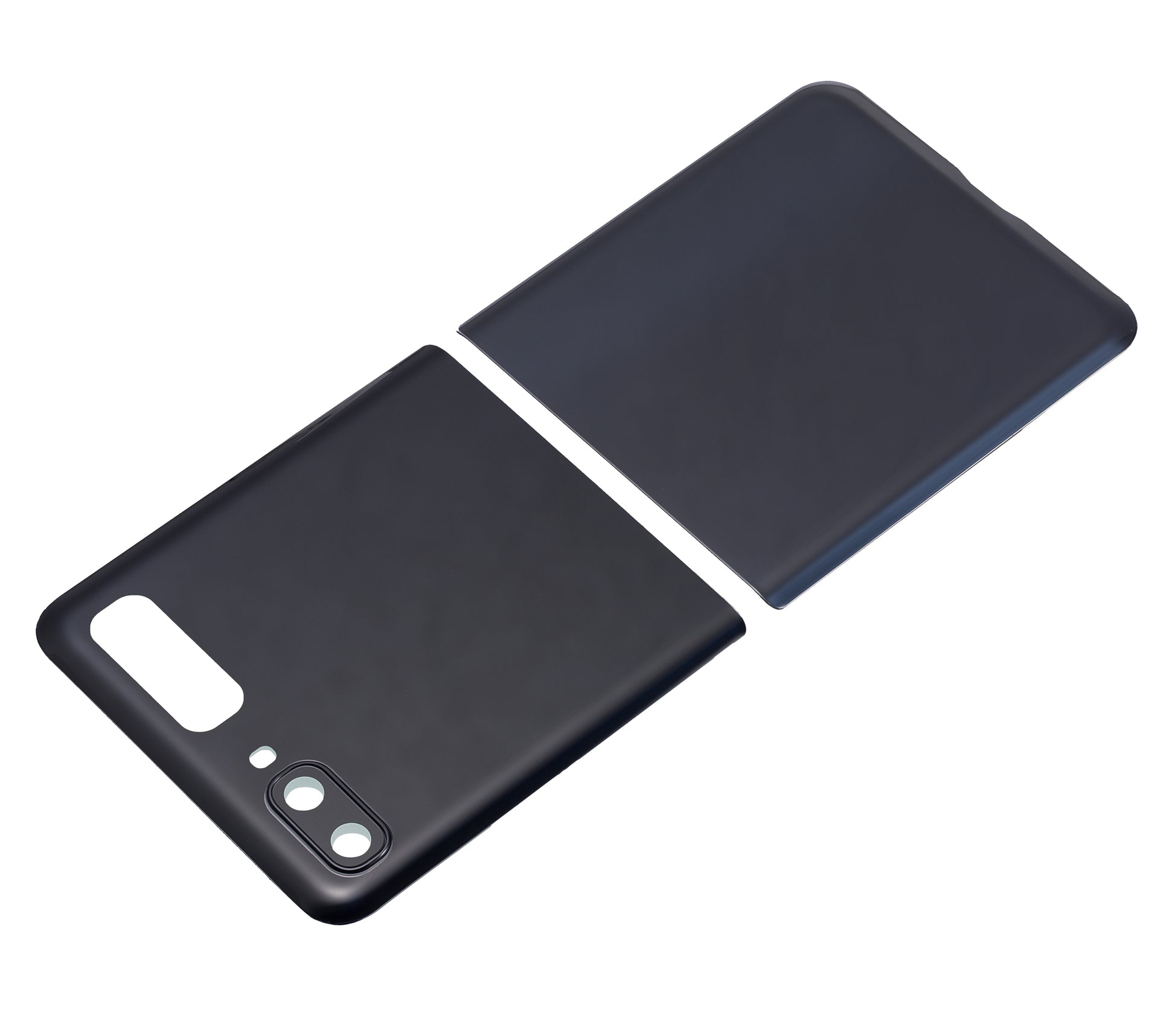 Top & Bottom Back Cover Glass With Camera Lens For Samsung Galaxy Z Flip 4G (F700) / Z Flip 5G (F707) (Aftermarket Plus) (Mirror Black) - Detailed View