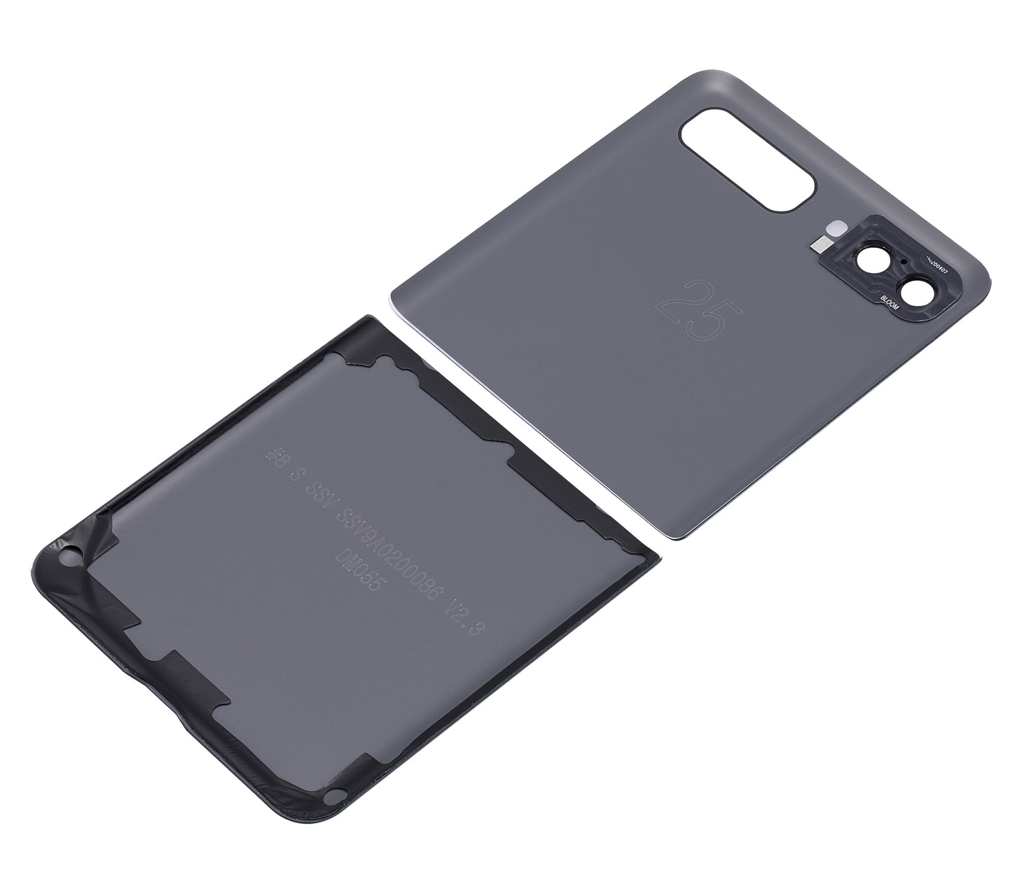Top & Bottom Back Cover Glass With Camera Lens For Samsung Galaxy Z Flip 4G (F700) / Z Flip 5G (F707) (Aftermarket Plus) (Mirror Black) - View 5