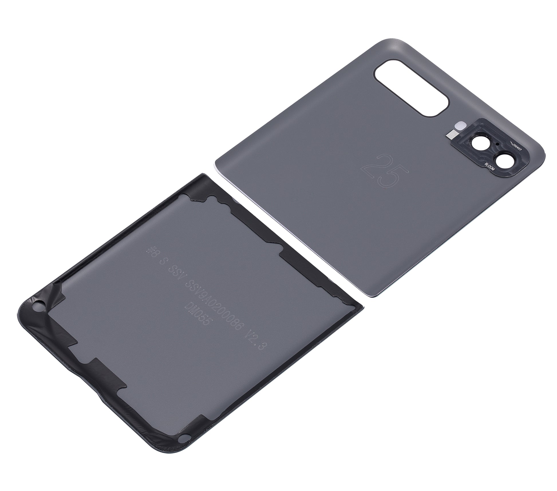 Top & Bottom Back Cover Glass With Camera Lens For Samsung Galaxy Z Flip 4G (F700) / Z Flip 5G (F707) (Aftermarket Plus) (Mirror Black) - View 5