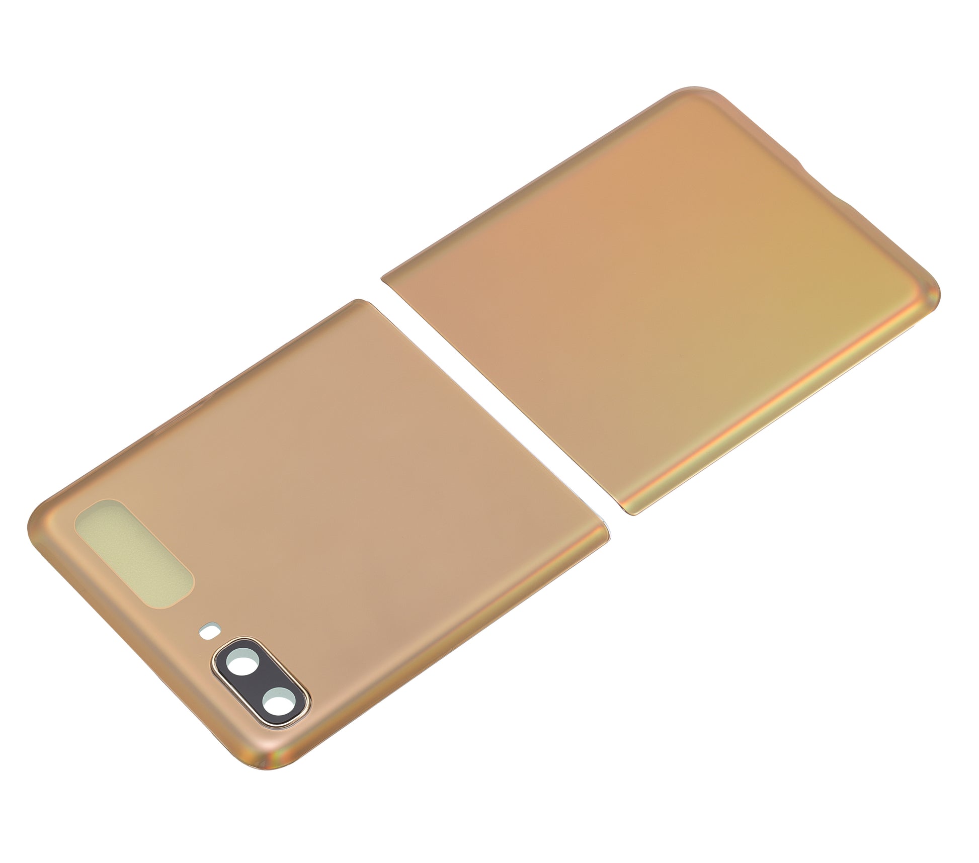 Top & Bottom Back Cover Glass With Camera Lens For Samsung Galaxy Z Flip 4G (F700) / Z Flip 5G (F707) (Aftermarket Plus) (Mirror Gold) - Detailed View