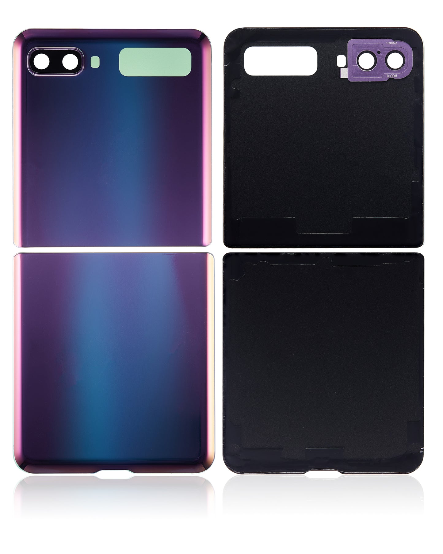 Top & Bottom Back Cover Glass With Camera Lens For Samsung Galaxy Z Flip 4G (F700) / Z Flip 5G (F707) (Aftermarket Plus) (Mirror Purple) - View 6